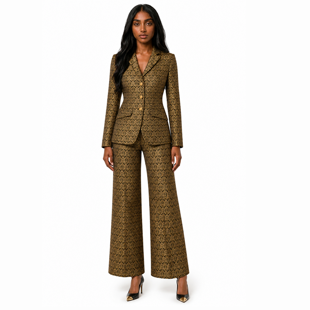 Brocade Golden Embossed Pants and Blazer Set
