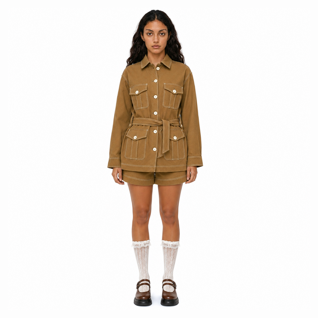 Brown Coat and Shorts Set