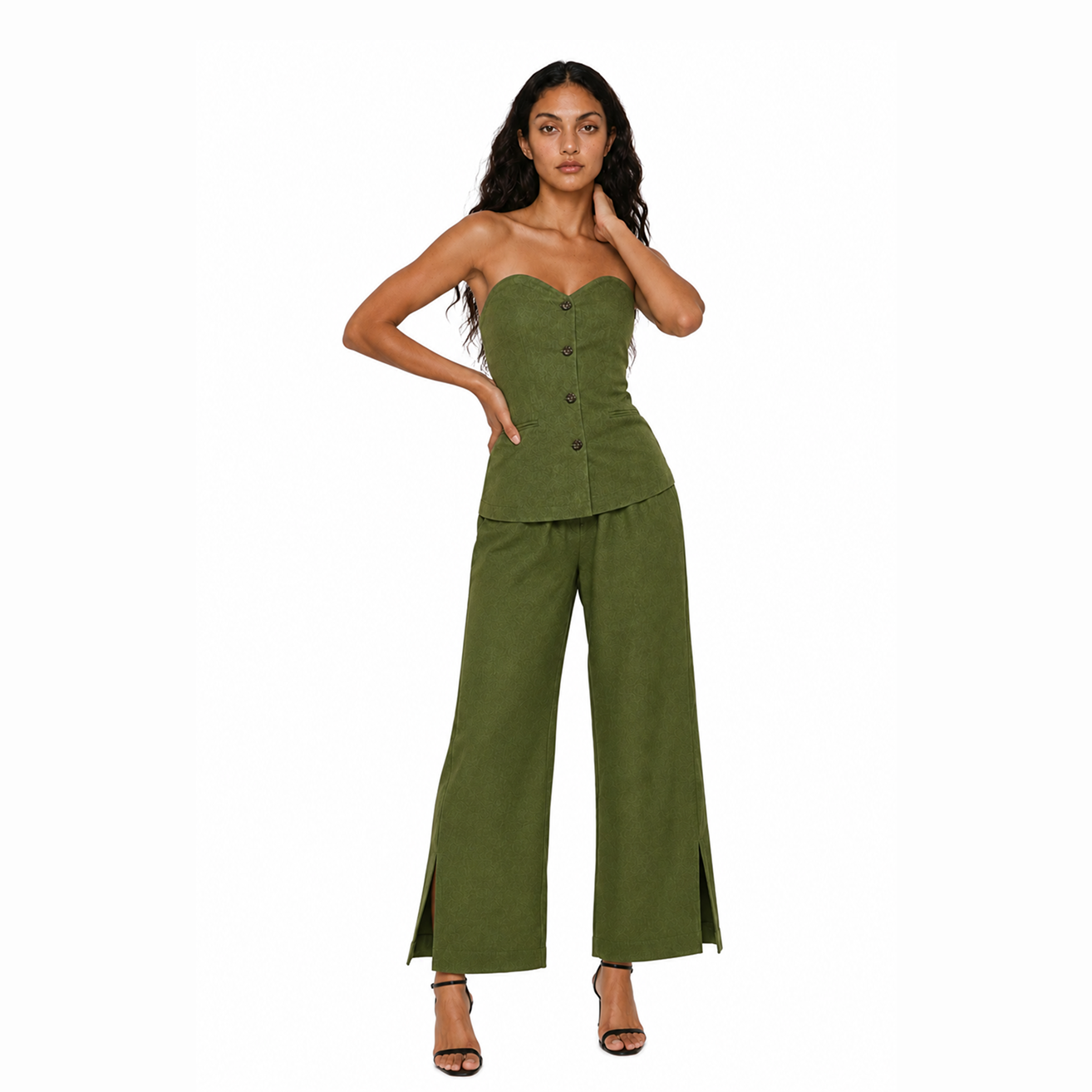 Muted Olive Bustier top and Pants Set