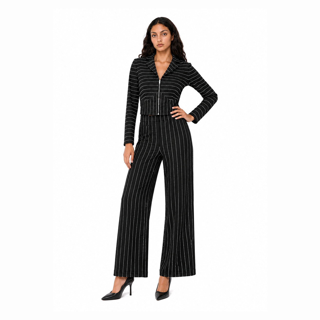 Rhinestones Stripe Shirt vest and Pants