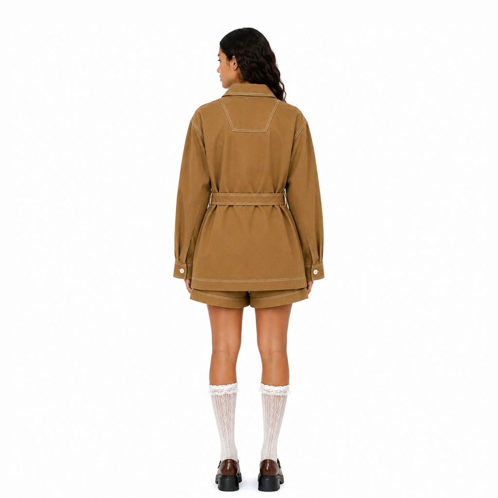 Brown Coat and Shorts Set
