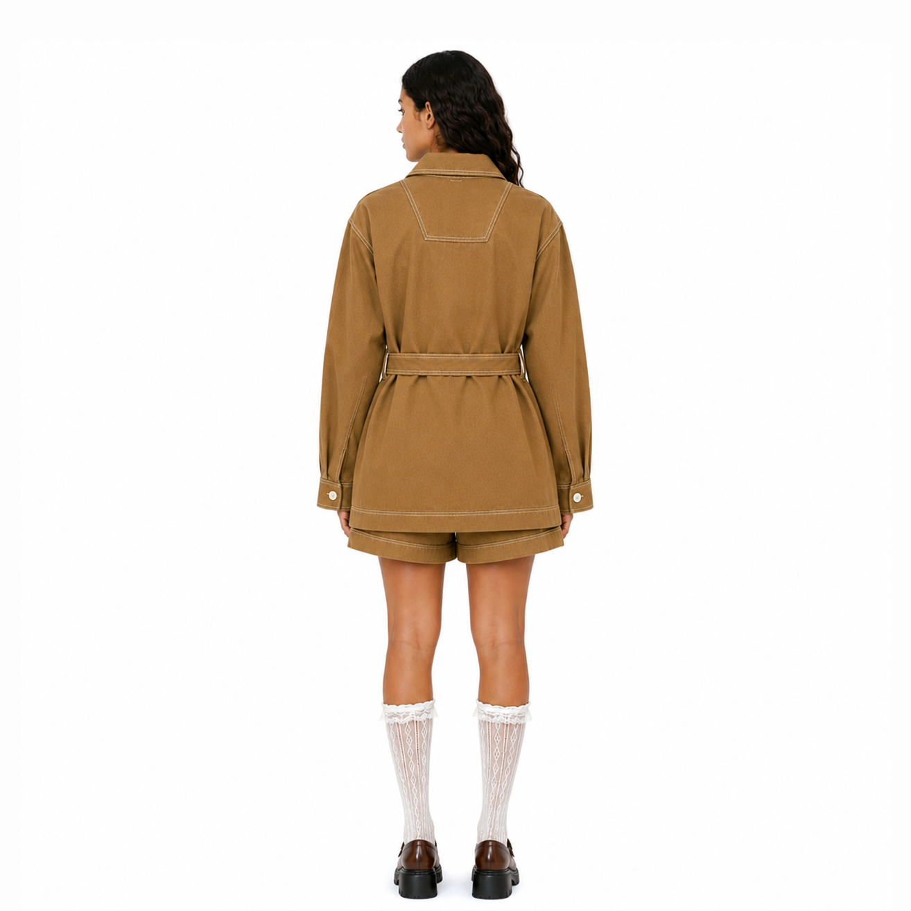 Brown Coat and Shorts Set