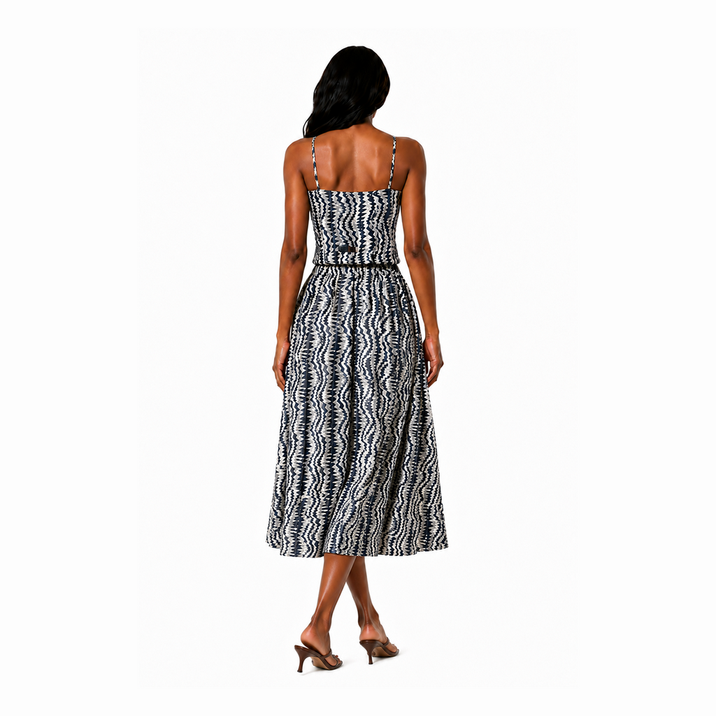 Denim Print Corset and Utility Skirt