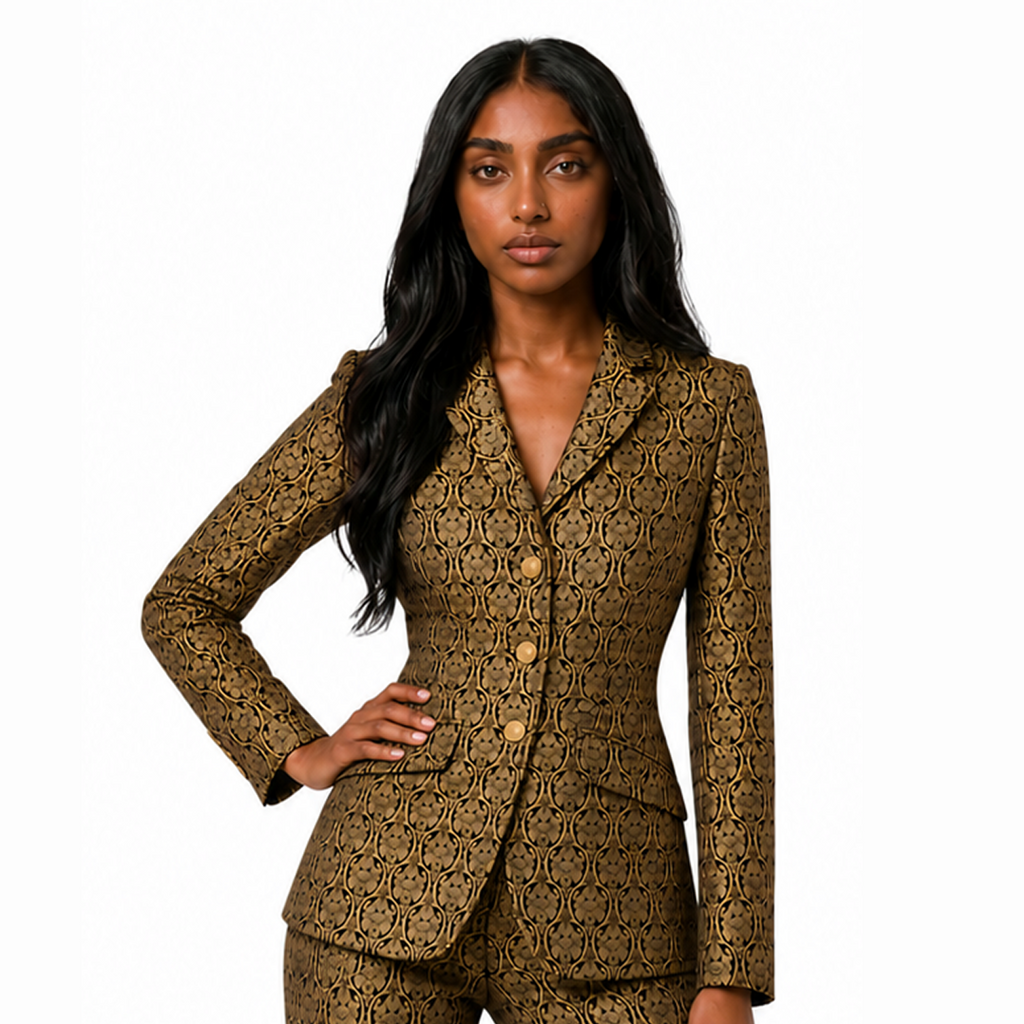 Brocade Golden Embossed Pants and Blazer Set