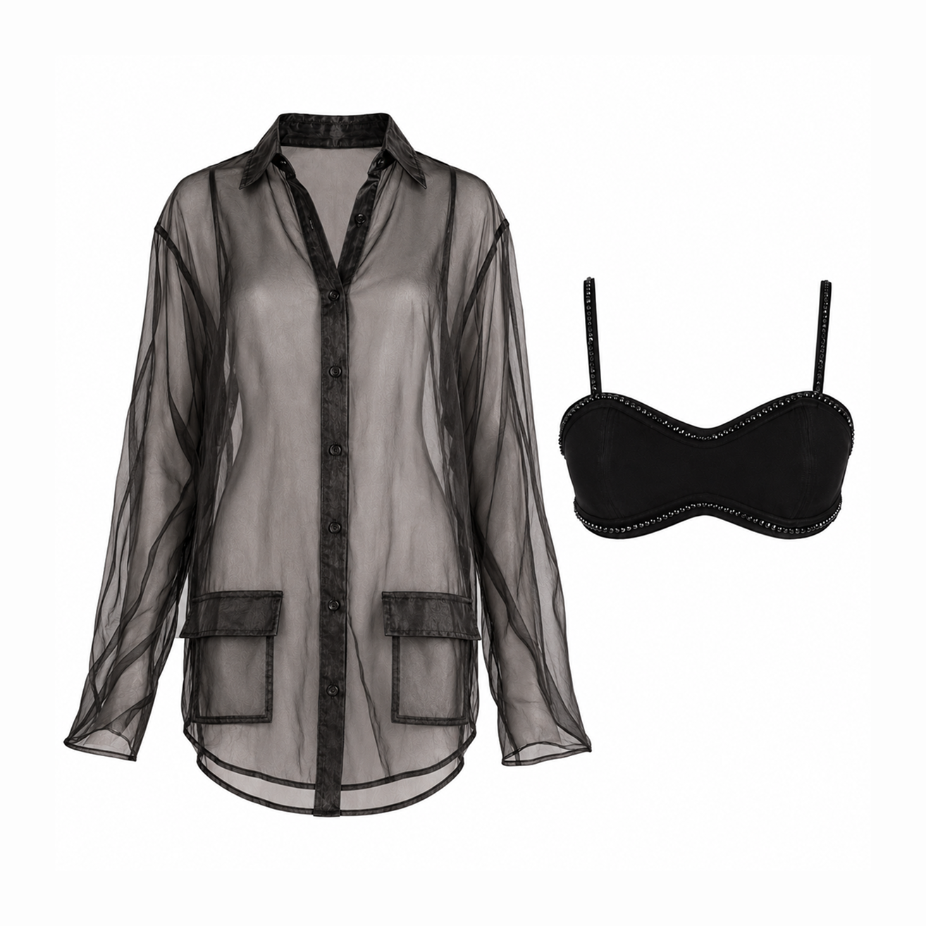 Bralette Studded Top and Organza Shirt