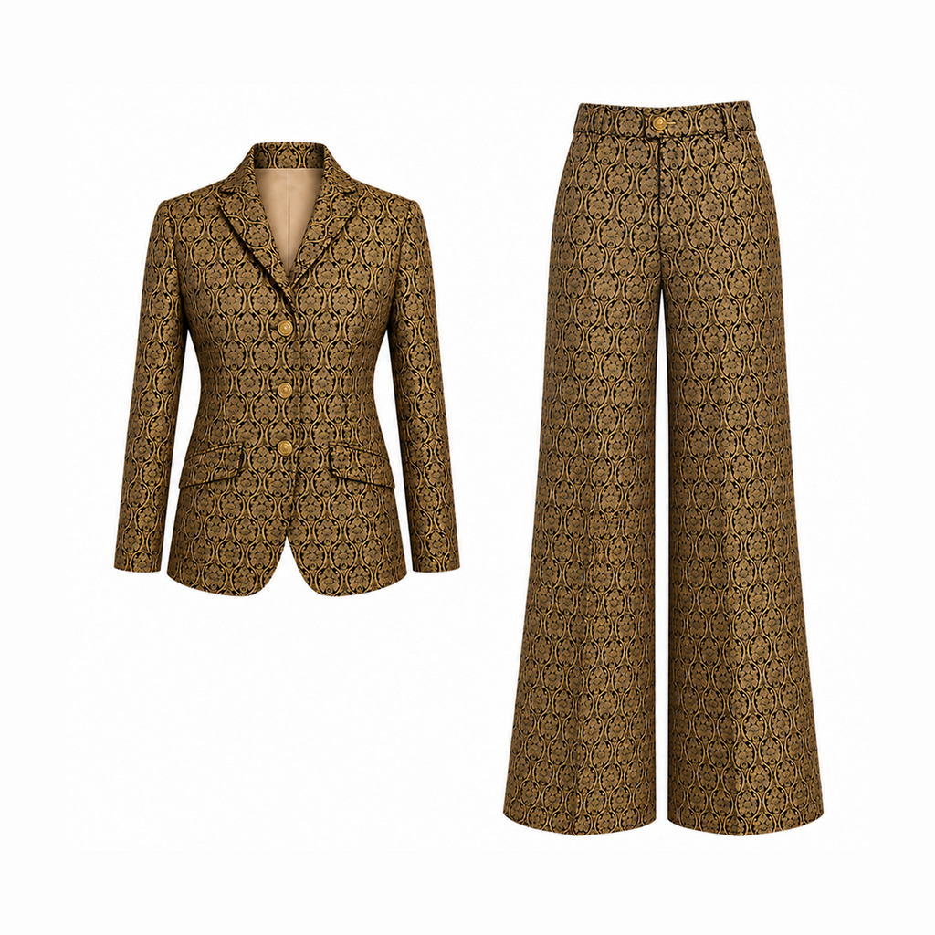 Brocade Golden Embossed Pants and Blazer Set