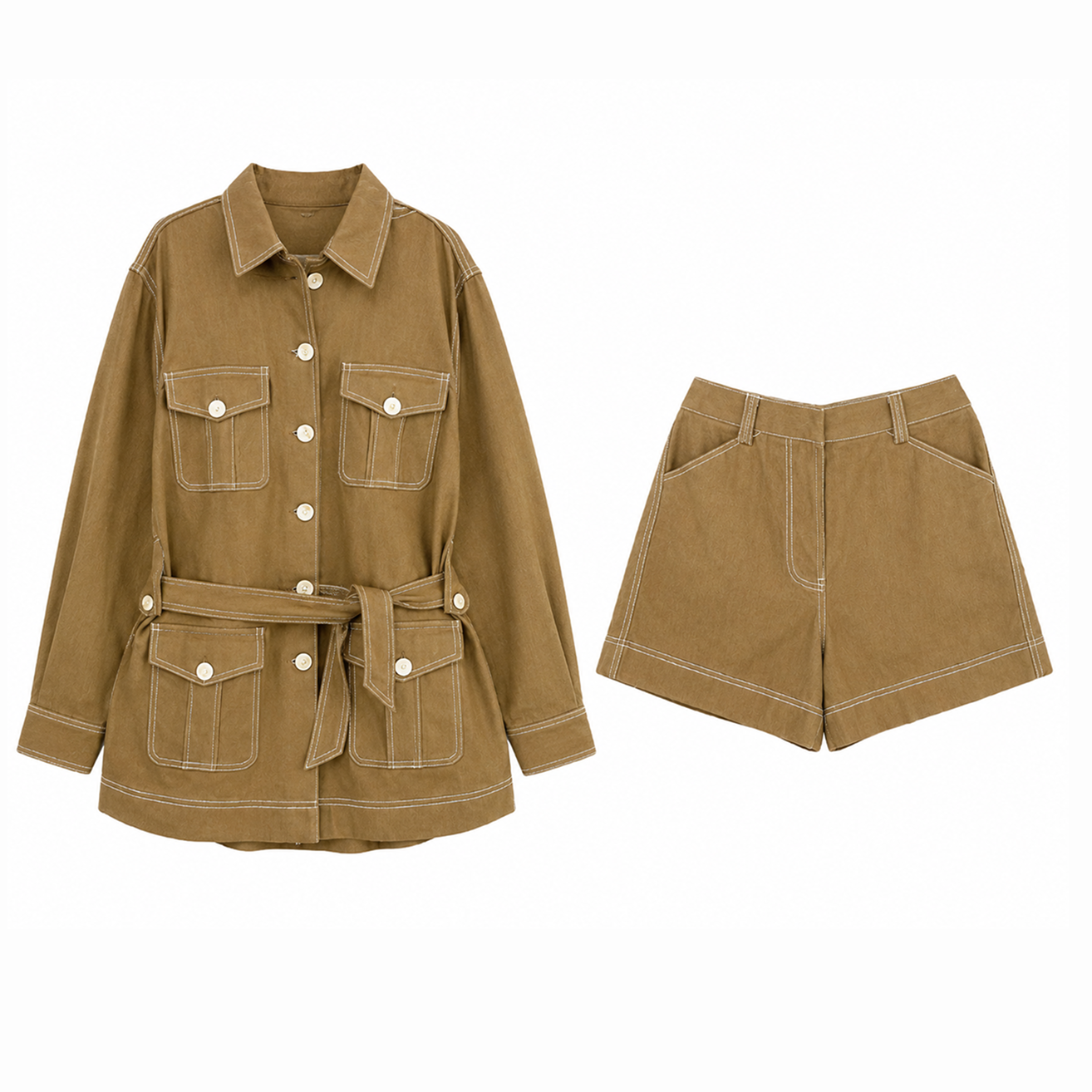Brown Coat and Shorts Set