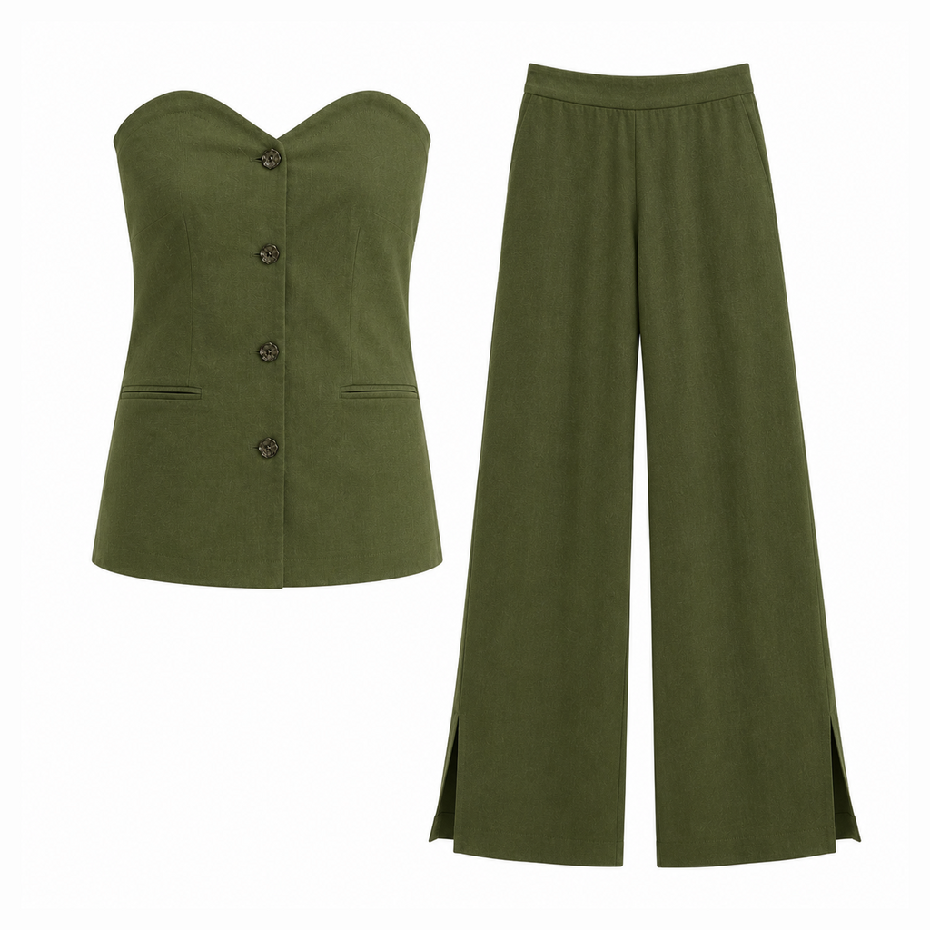 Muted Olive Bustier top and Pants Set