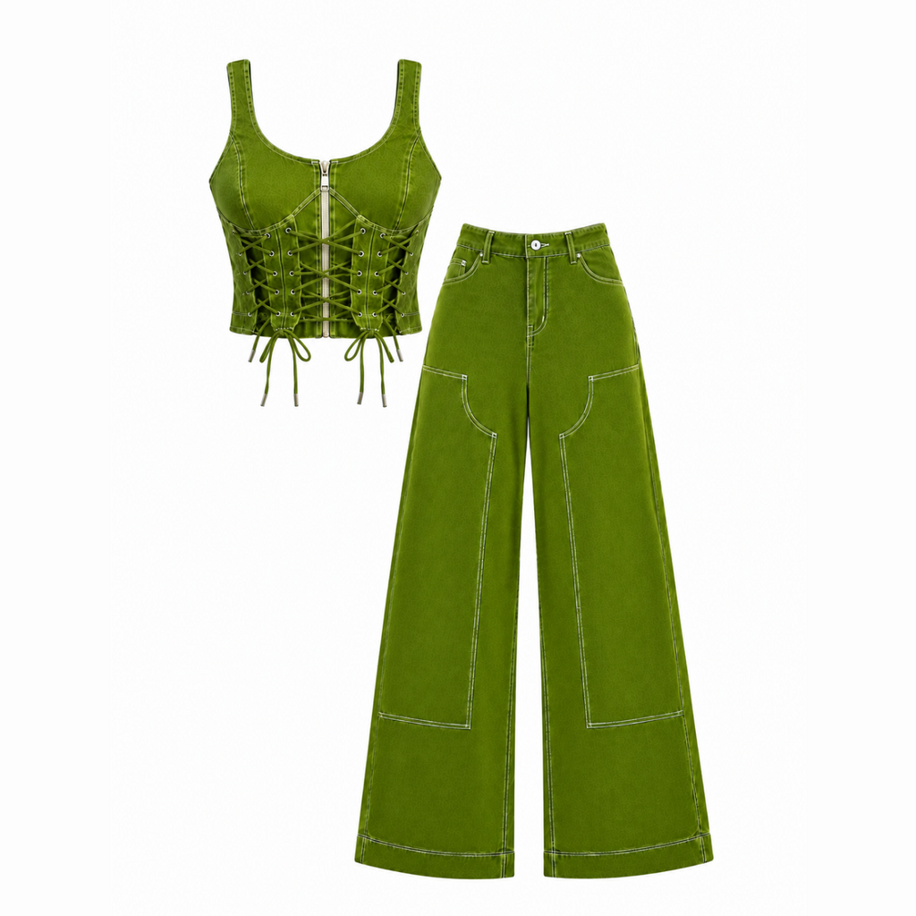 Olive Pullover Drawstring and Pants Set