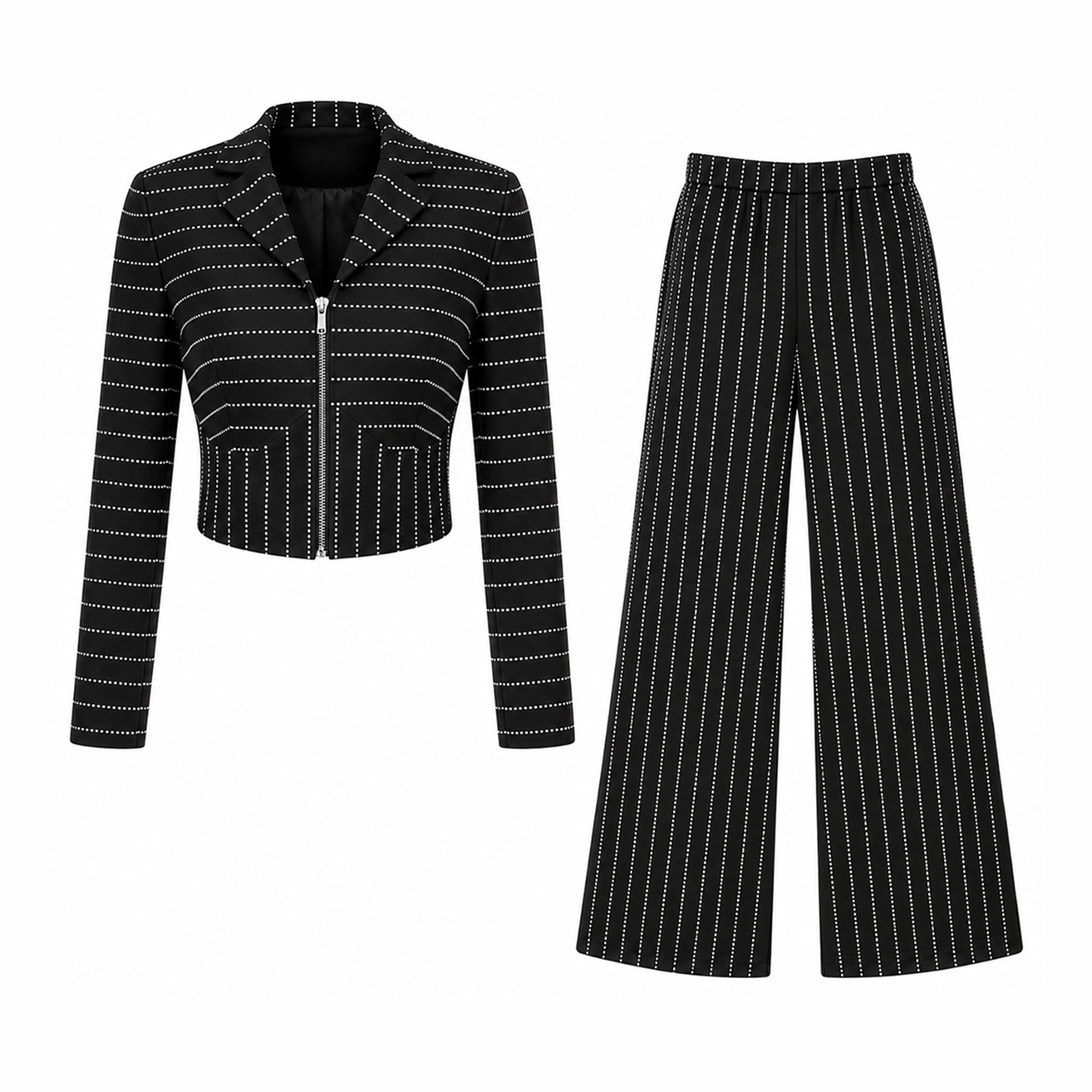 Rhinestones Stripe Shirt vest and Pants