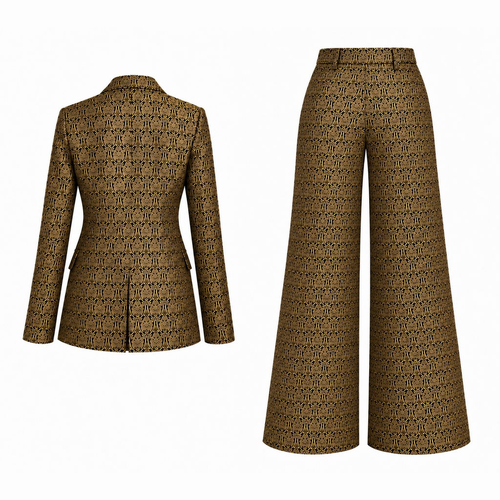 Brocade Golden Embossed Pants and Blazer Set