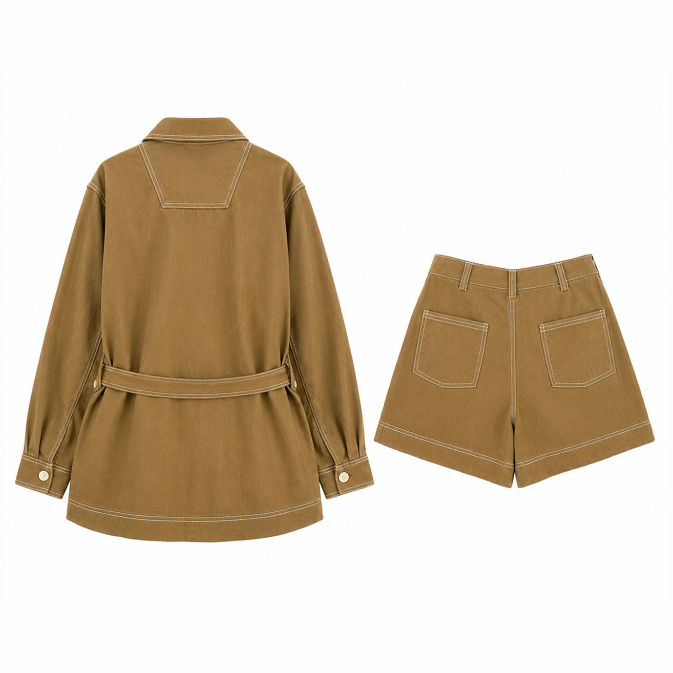 Brown Coat and Shorts Set