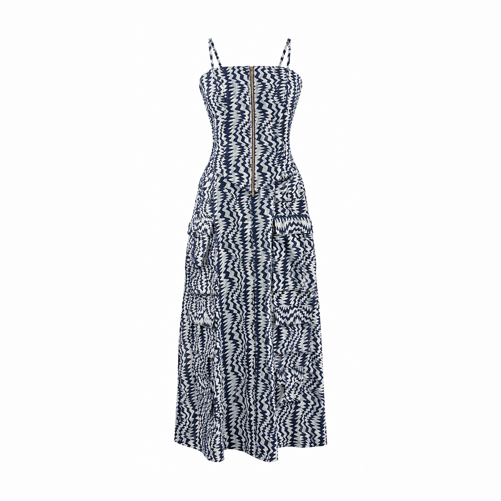 Denim Print Corset and Utility Skirt