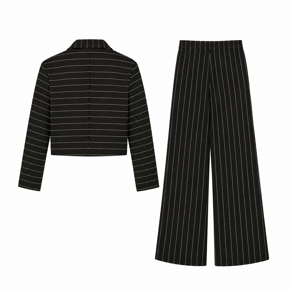 Rhinestones Stripe Shirt vest and Pants