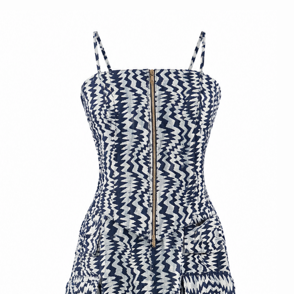 Denim Print Corset and Utility Skirt