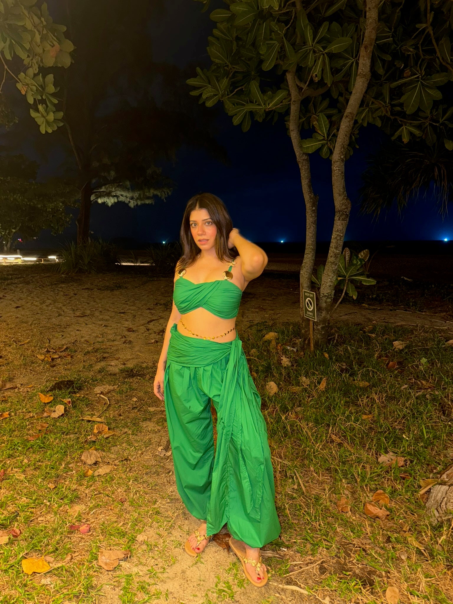 GREEN WRAPPED BALLOON PANTS WITH TWISTED BUSTIER