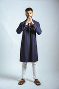 Blue Full Plain Zip Kurta