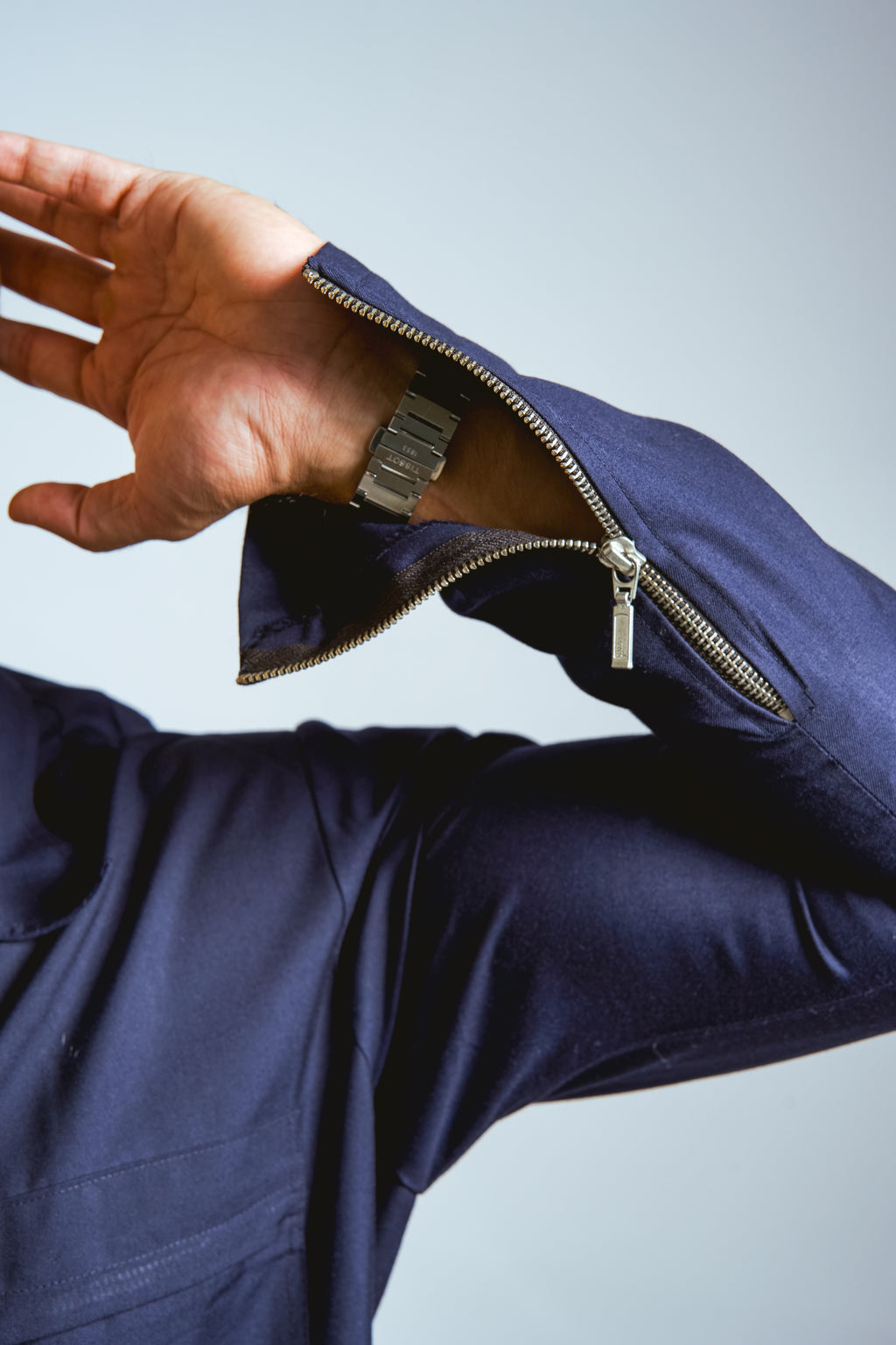 Blue Full Plain Zip Kurta