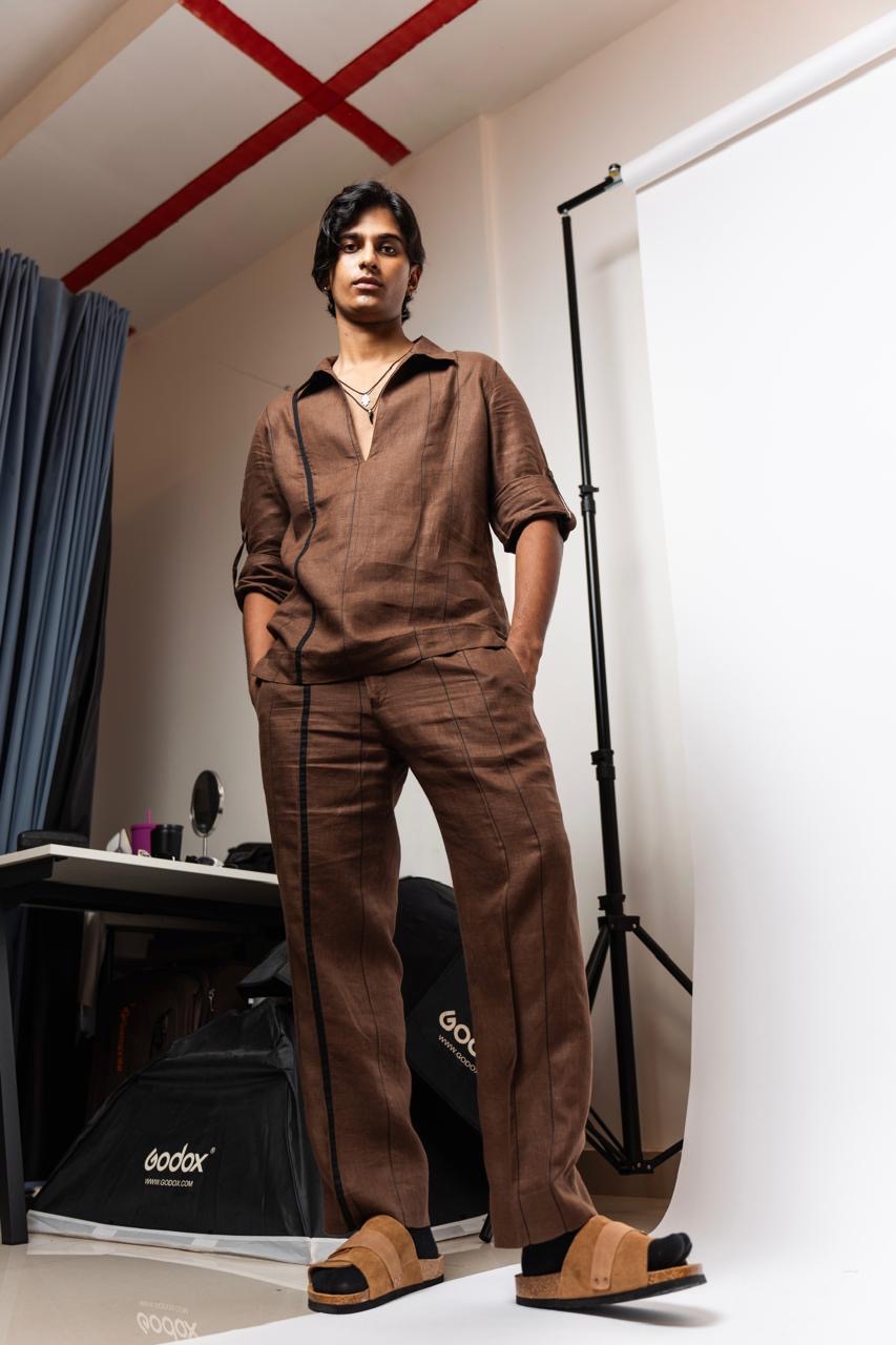 Brown pure linen summer co-ord set