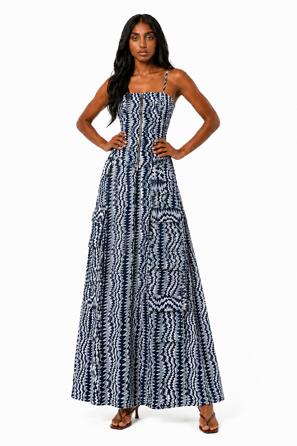 Denim Print Corset and Utility Skirt