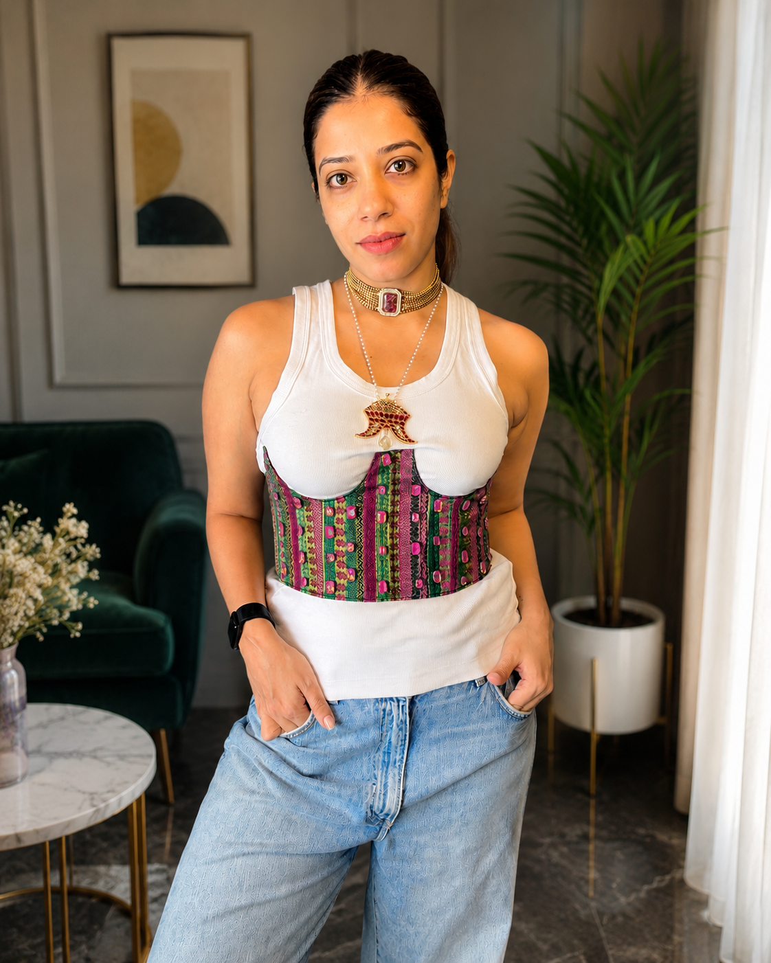 Brocade Rhinestone Corset Belt