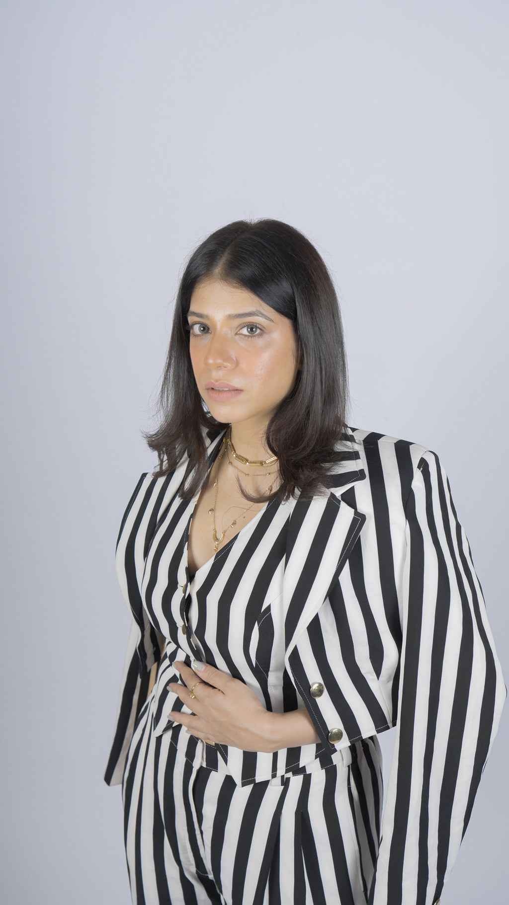 Black & White Cropped Blazer Set
