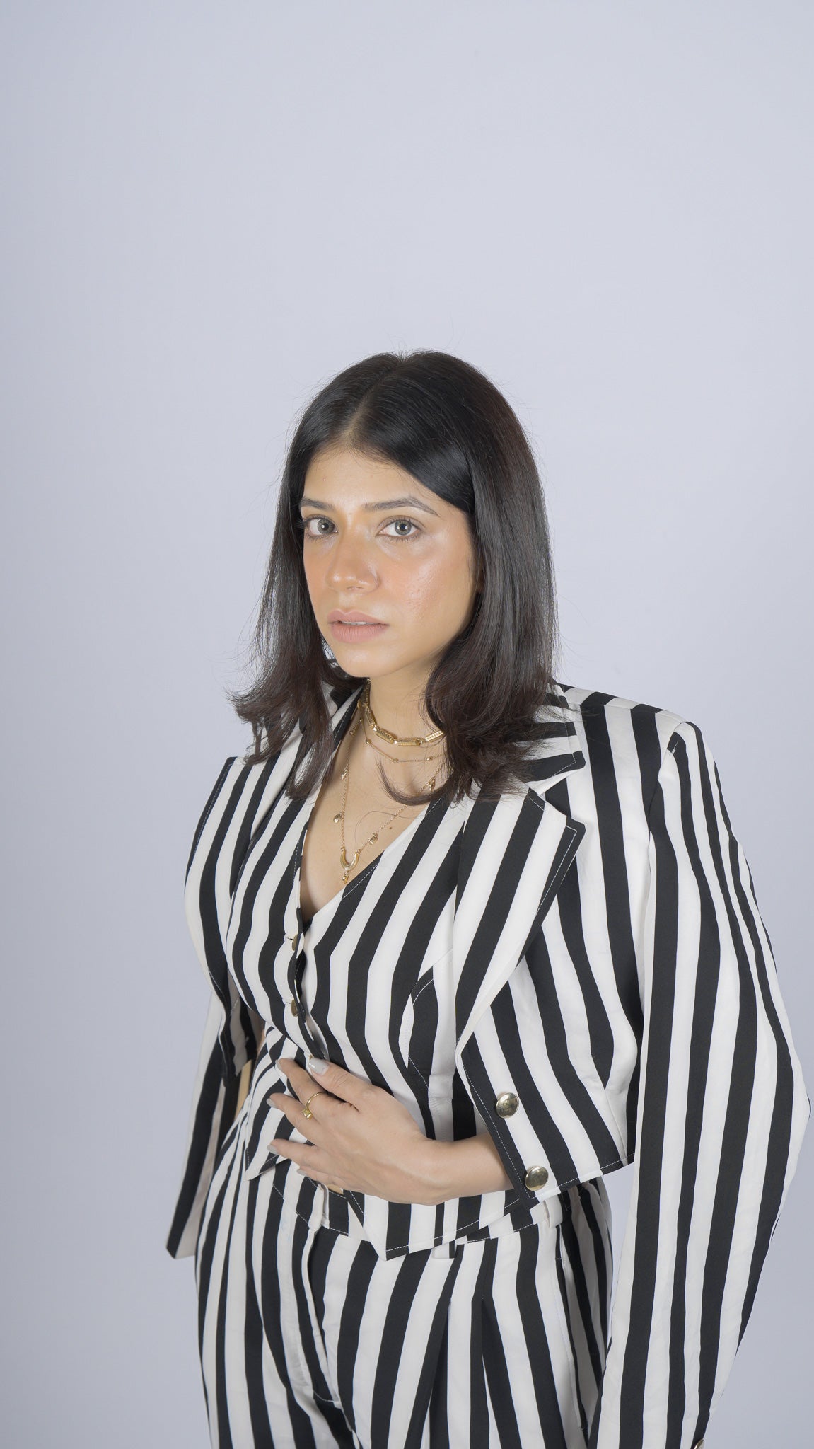 Black & White Cropped Blazer Set