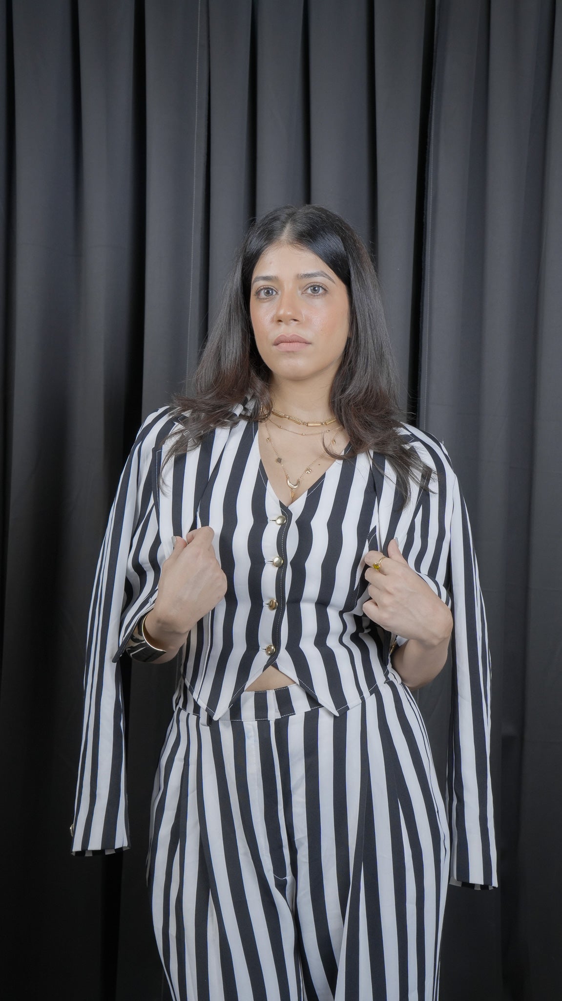 Black & White Cropped Blazer Set