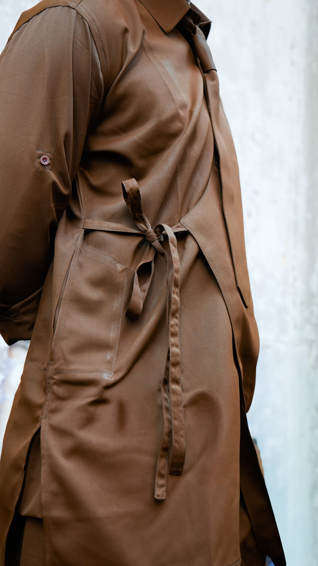 Assymetrical Brown Kurta Set with Tie