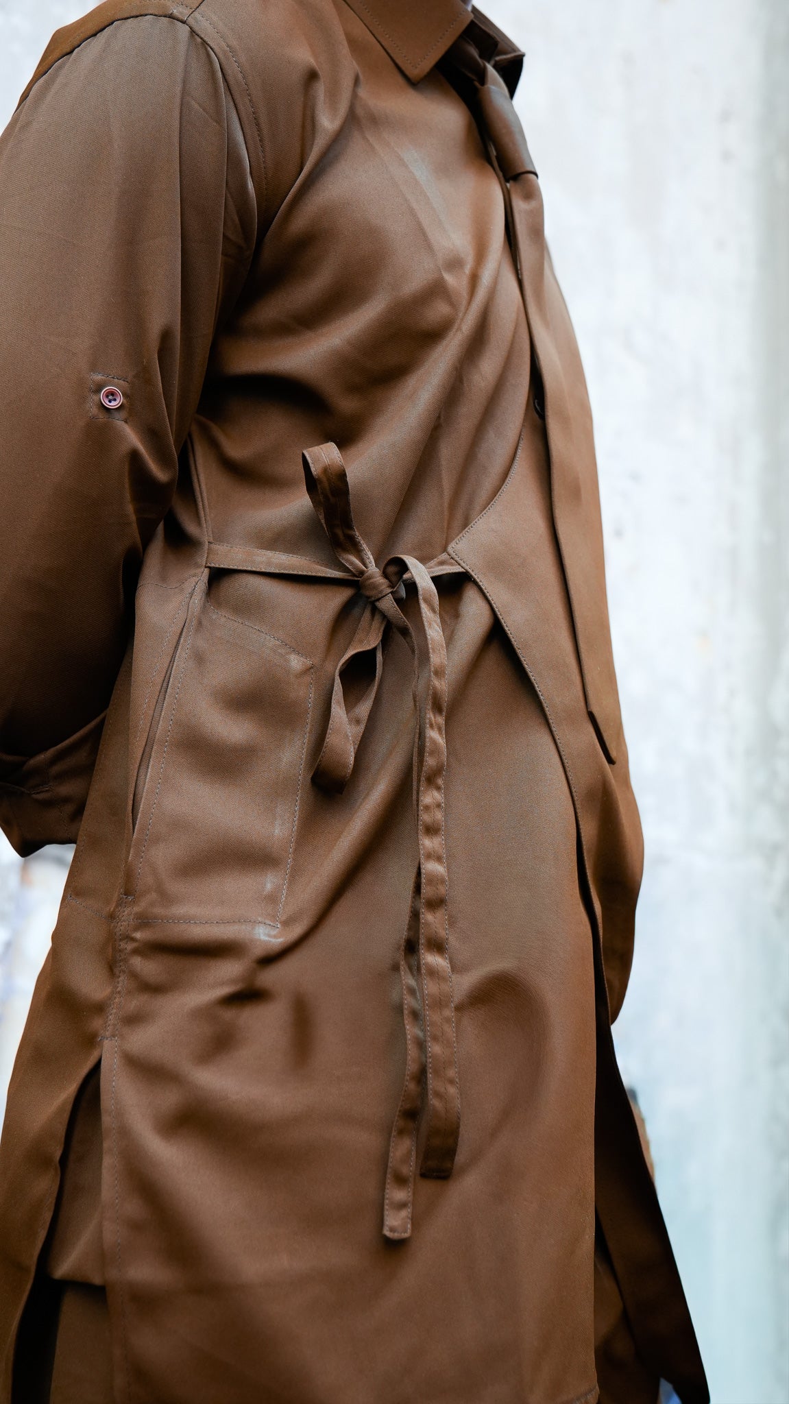 Assymetrical Brown Kurta Set with Tie