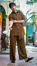 Assymetrical Brown Kurta Set with Tie
