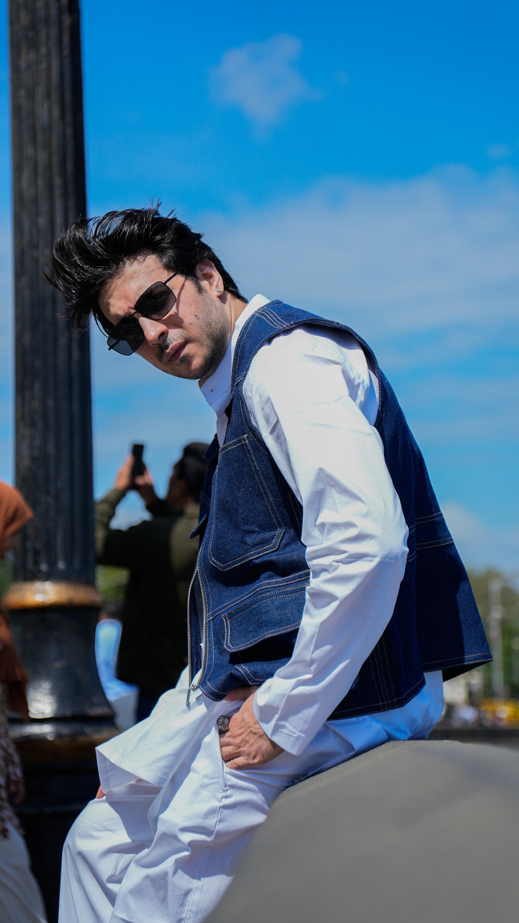 Denim Utility and White Kurta Set