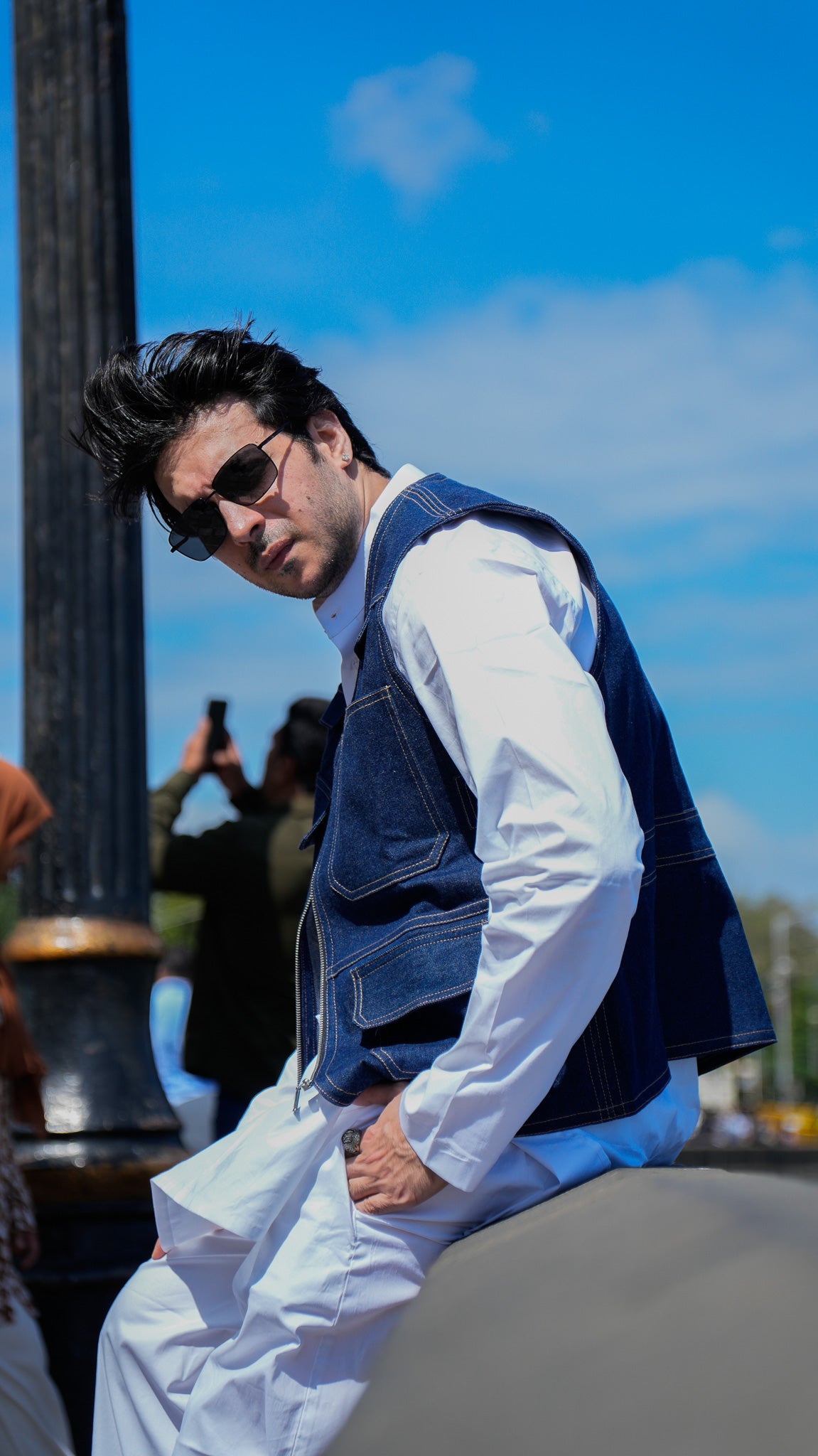 Denim Utility and White Kurta Set