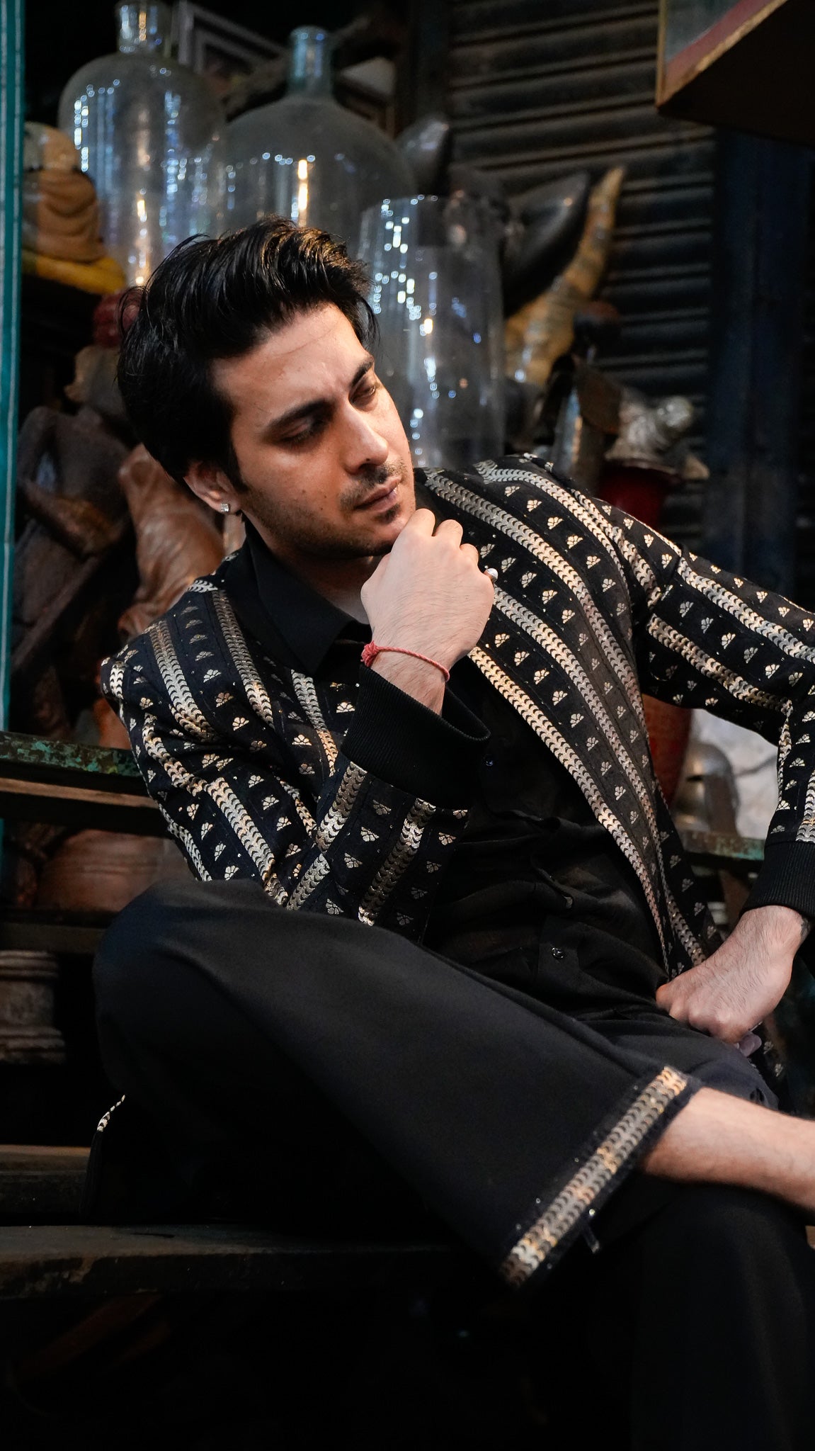 Black and Gold Brocade Set