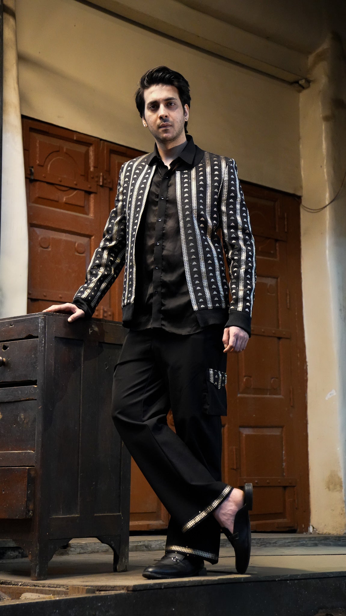Black and Gold Brocade Set