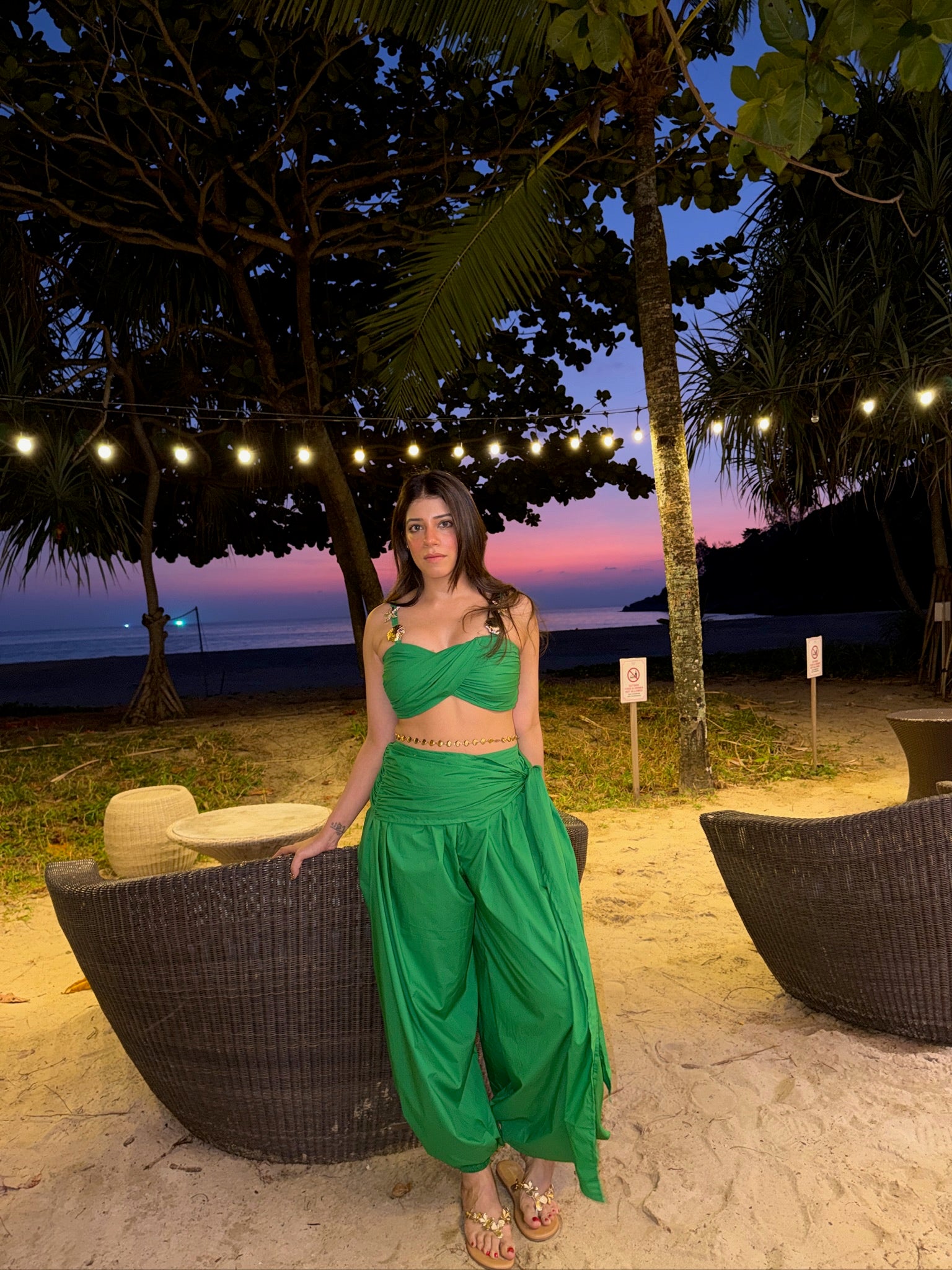 GREEN WRAPPED BALLOON PANTS WITH TWISTED BUSTIER