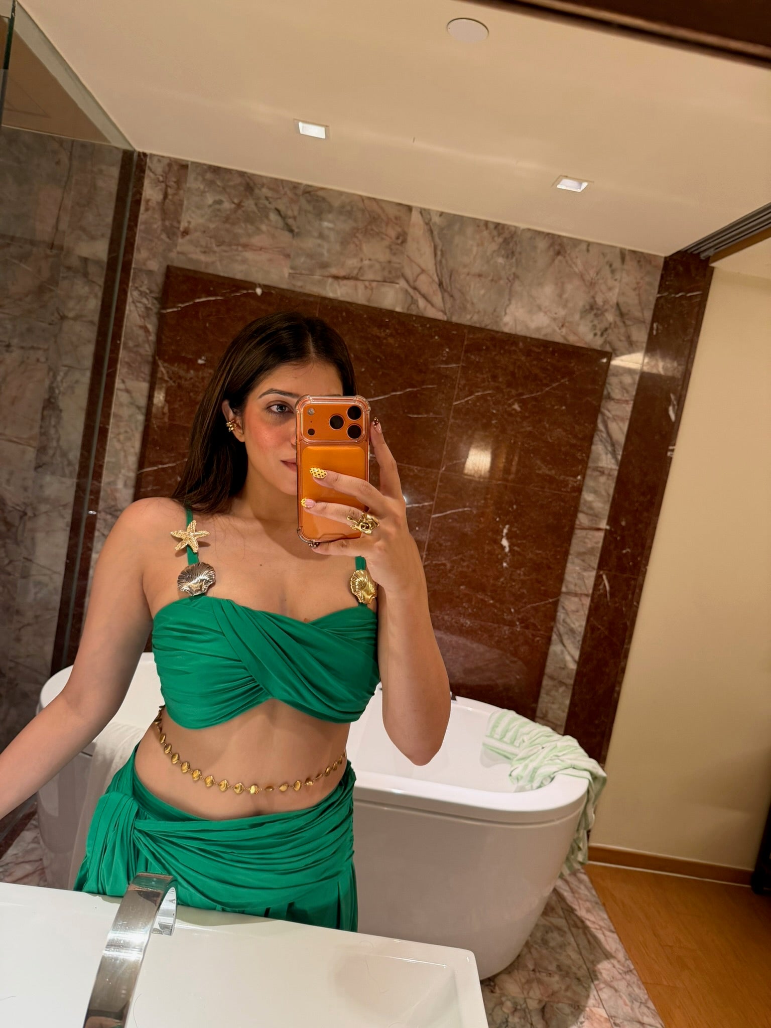 GREEN WRAPPED BALLOON PANTS WITH TWISTED BUSTIER