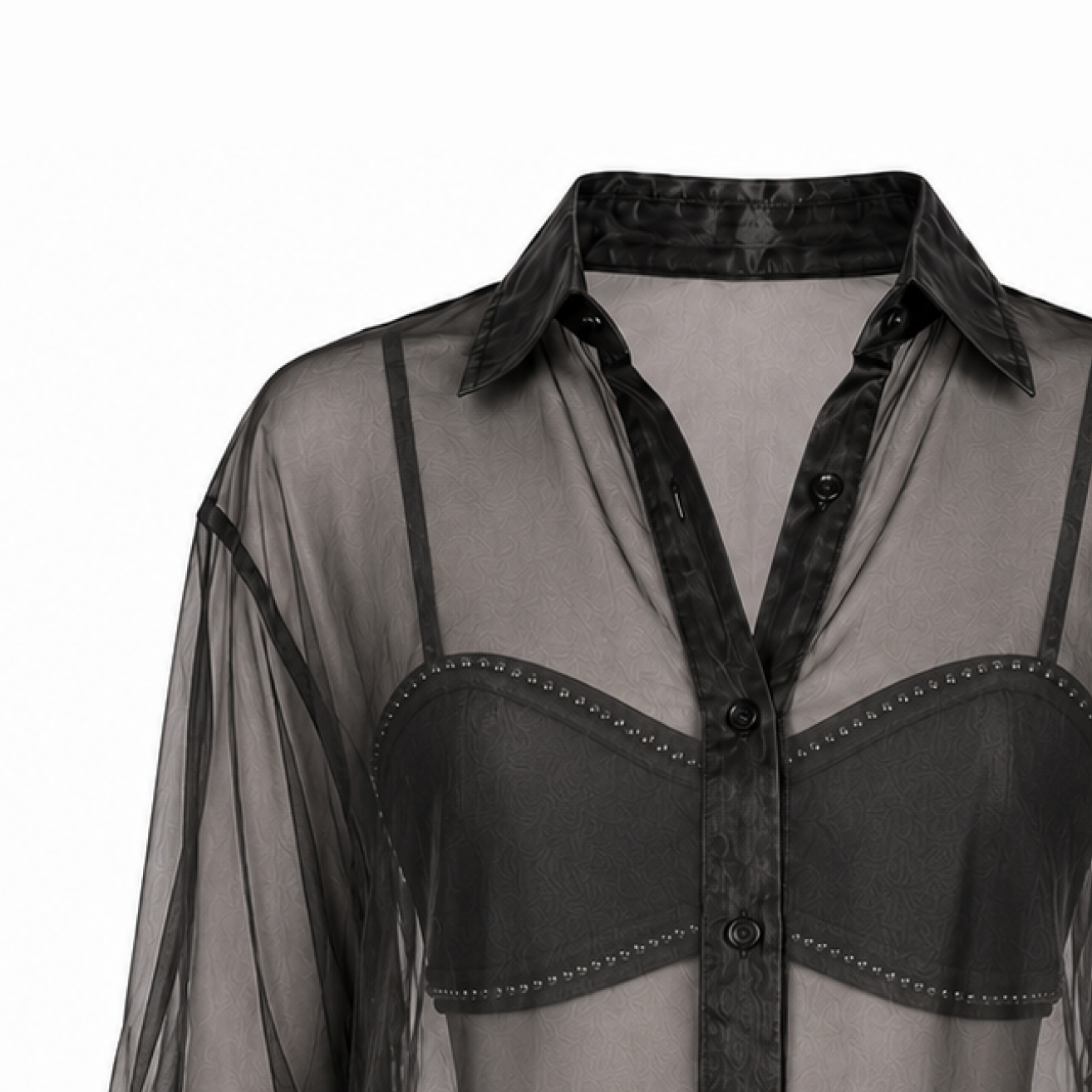 Bralette Studded Top and Organza Shirt