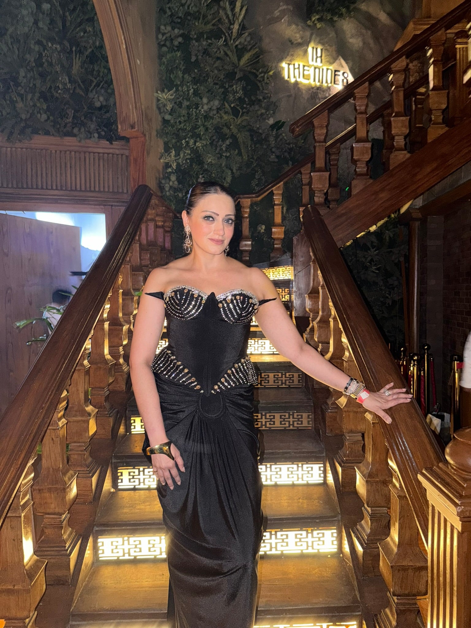 Rhinestone Embroidered Corset with Draped Skirt