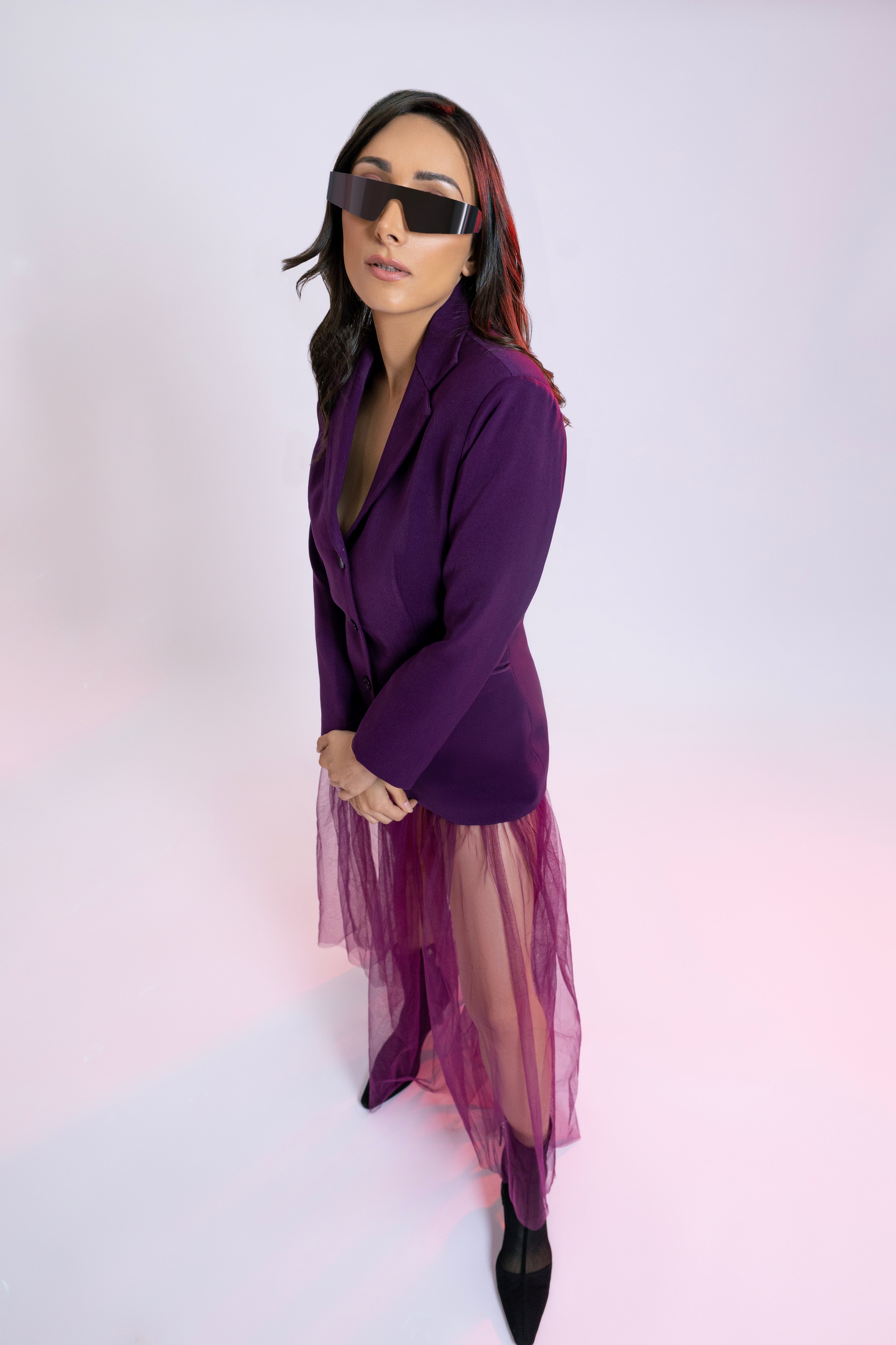 Purple Blazer with Sheer Skirt