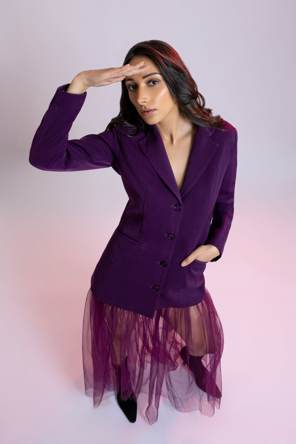 Purple Blazer with Sheer Skirt