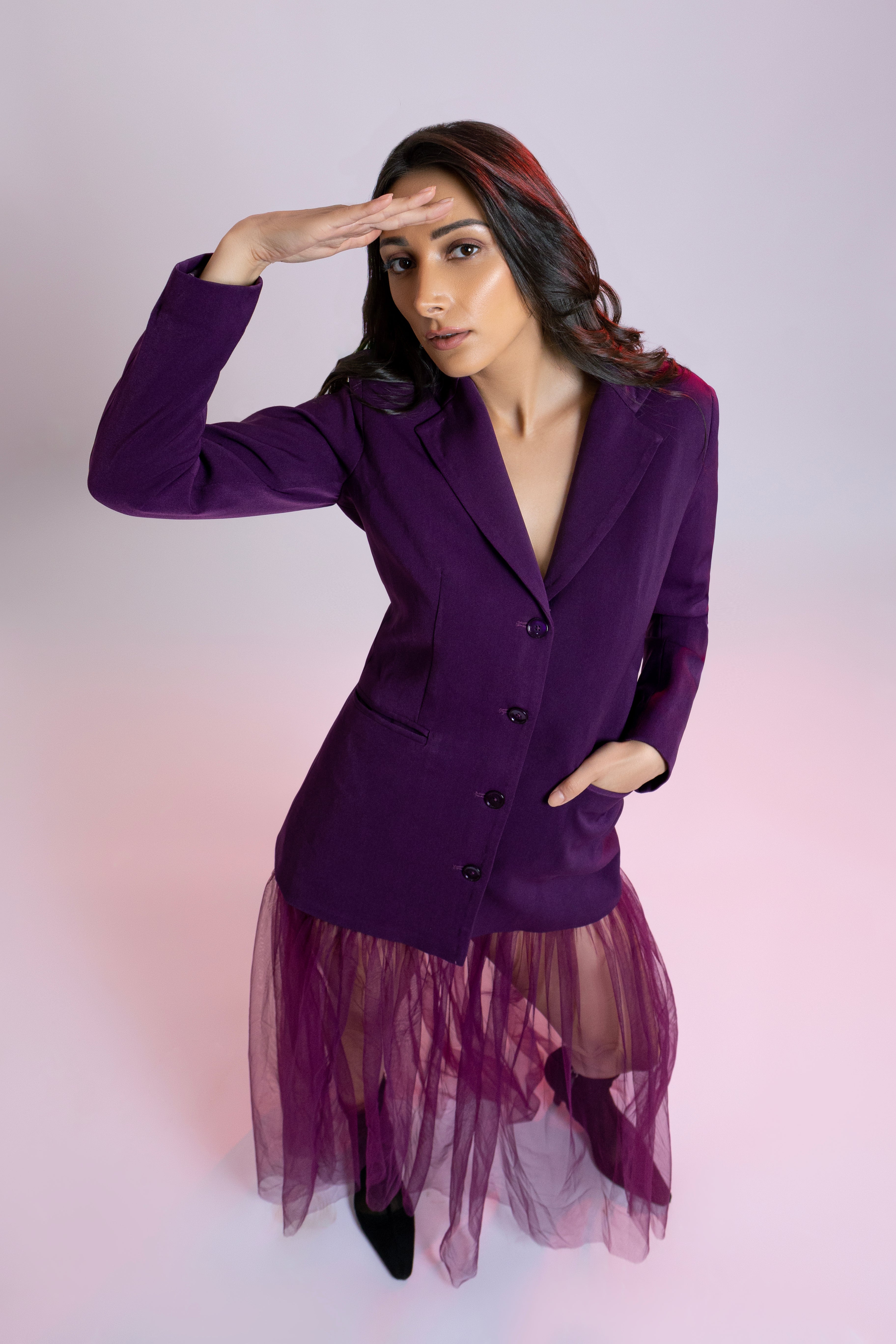 Purple Blazer with Sheer Skirt