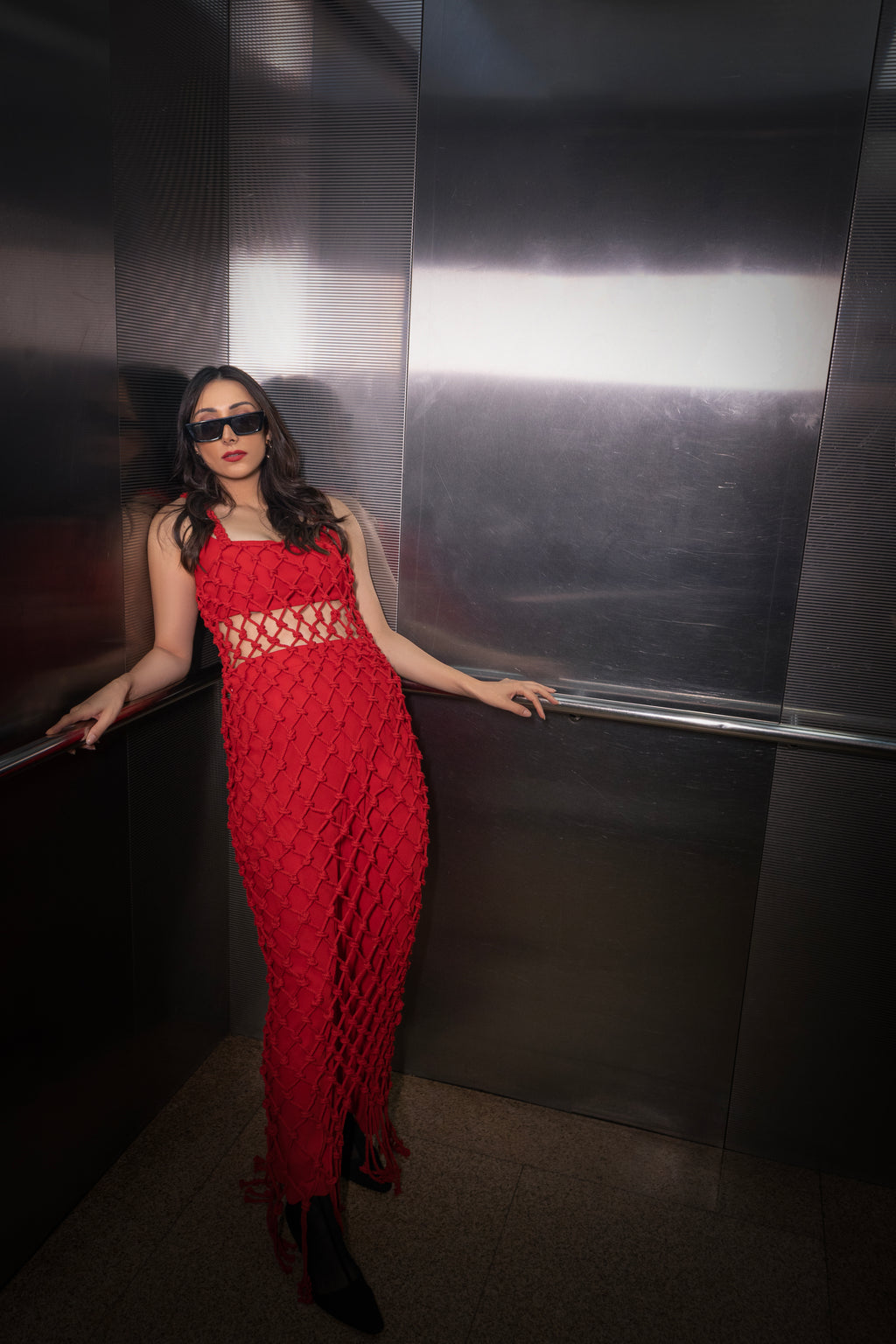 Red Knit See-Through Co-ord