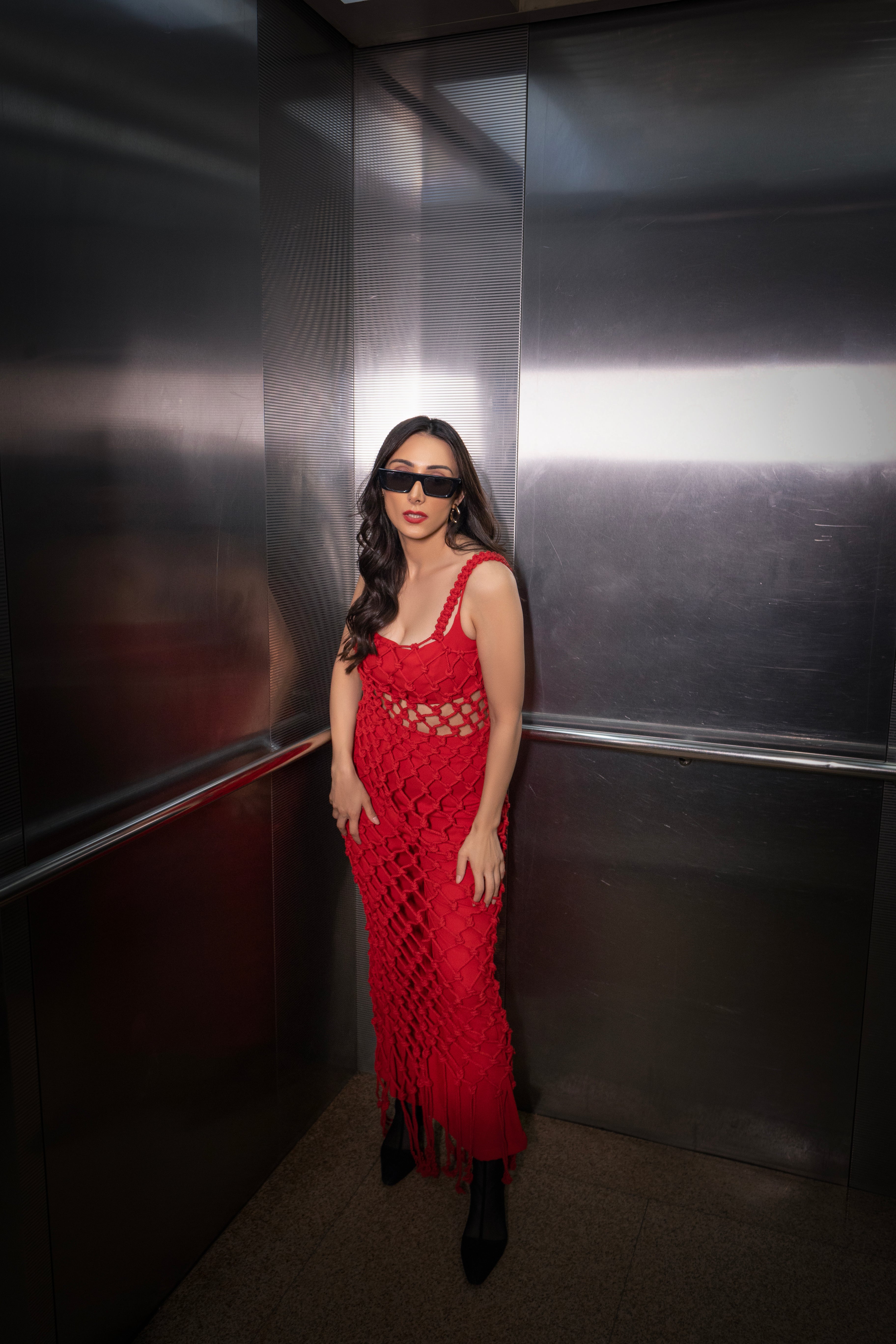 Red Knit See-Through Co-ord