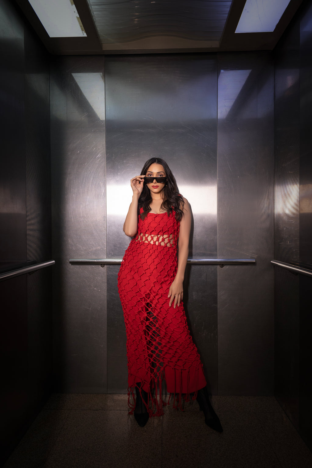 Red Knit See-Through Co-ord