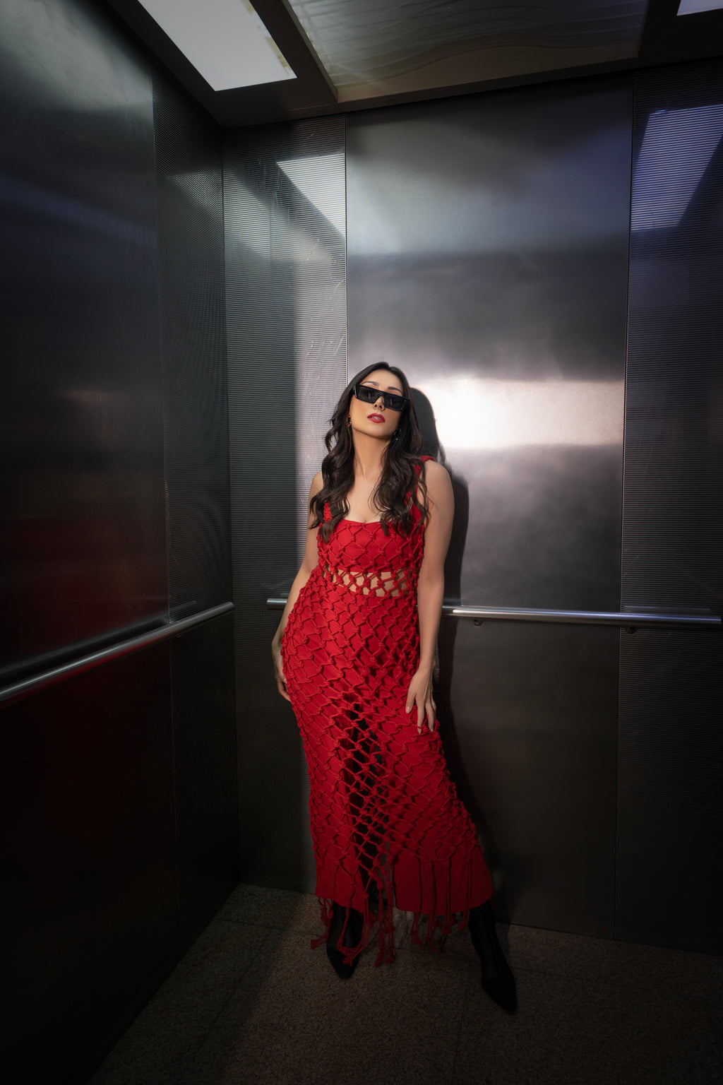 Red Knit See-Through Co-ord