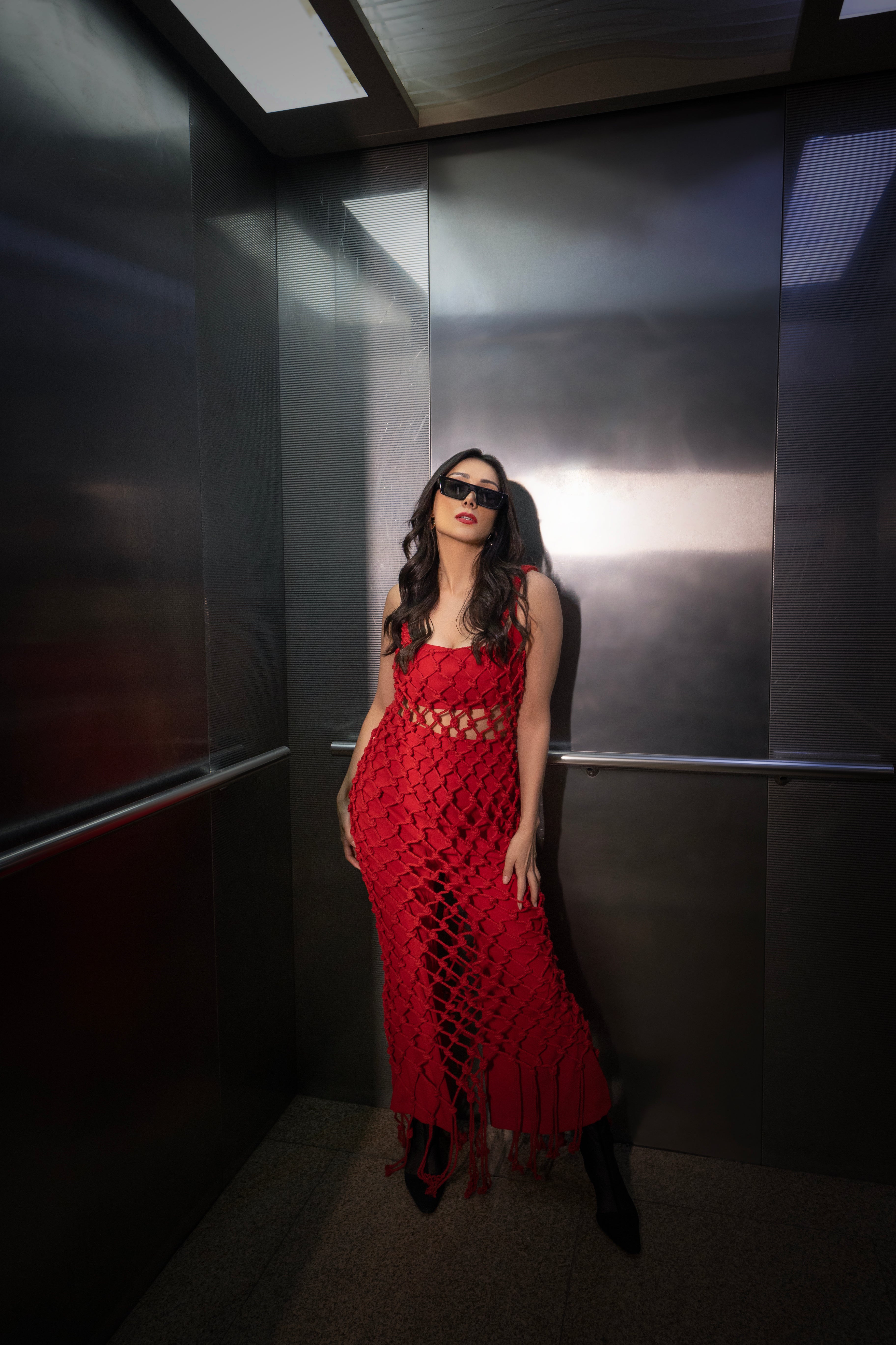 Red Knit See-Through Co-ord