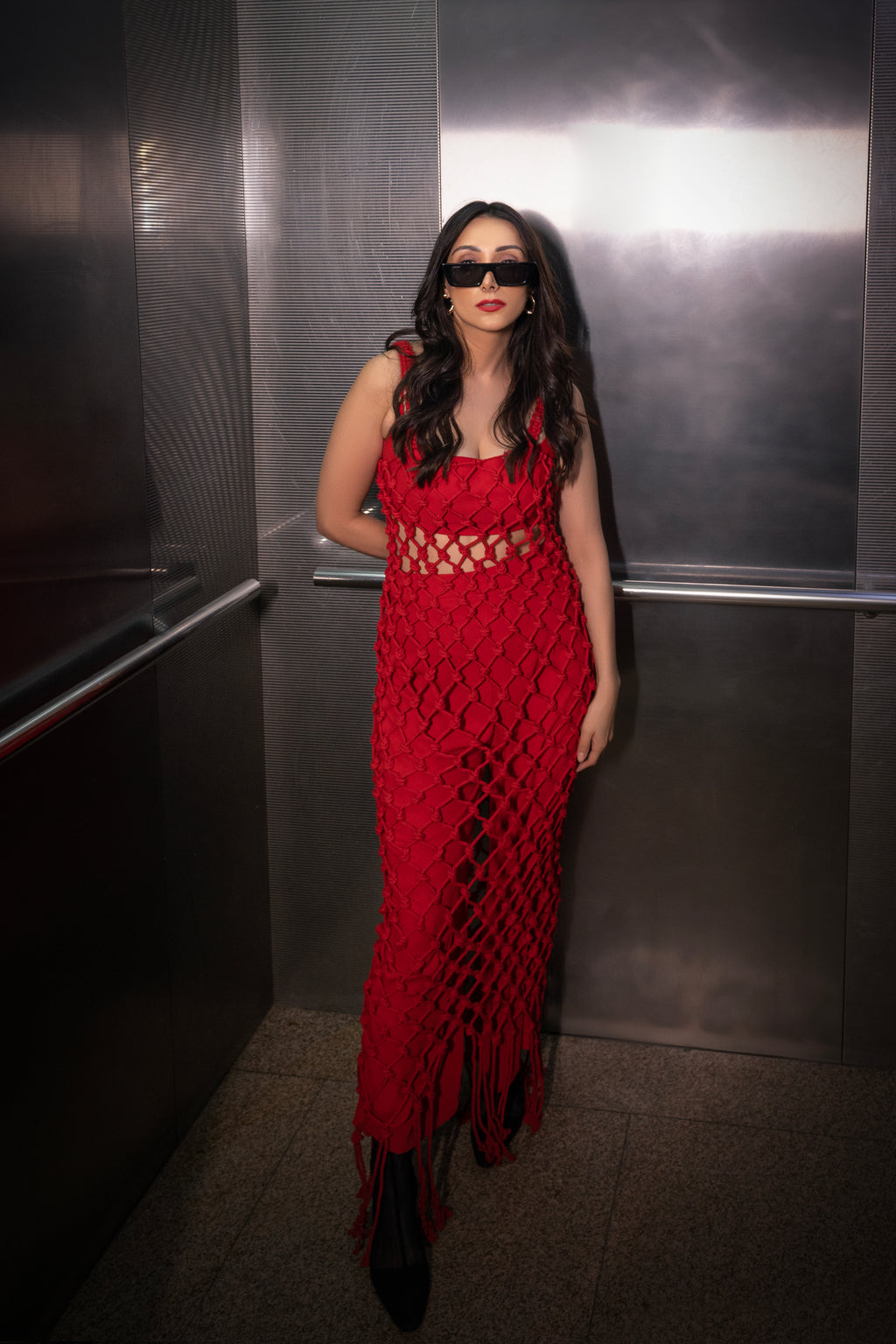 Red Knit See-Through Co-ord