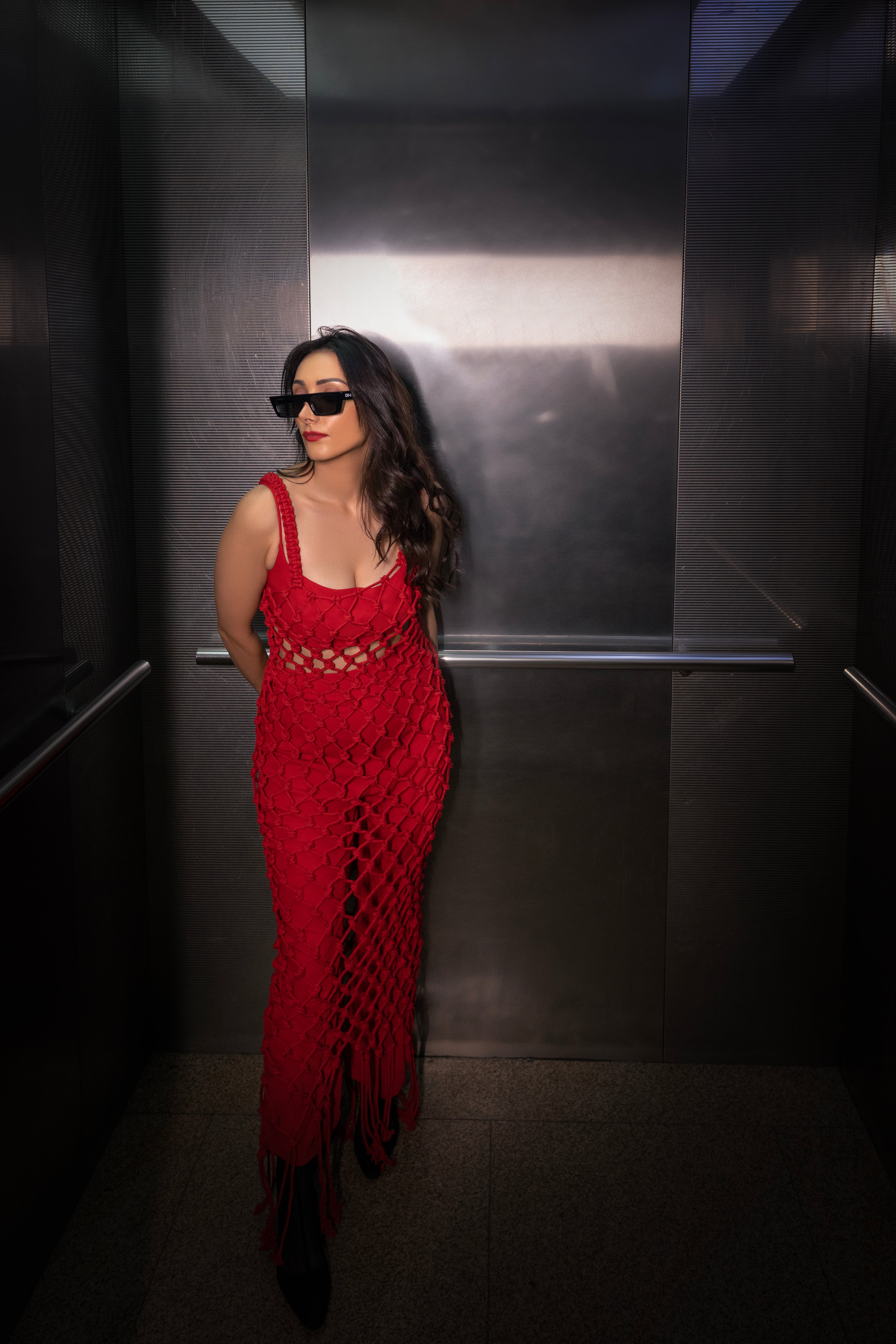 Red Knit See-Through Co-ord