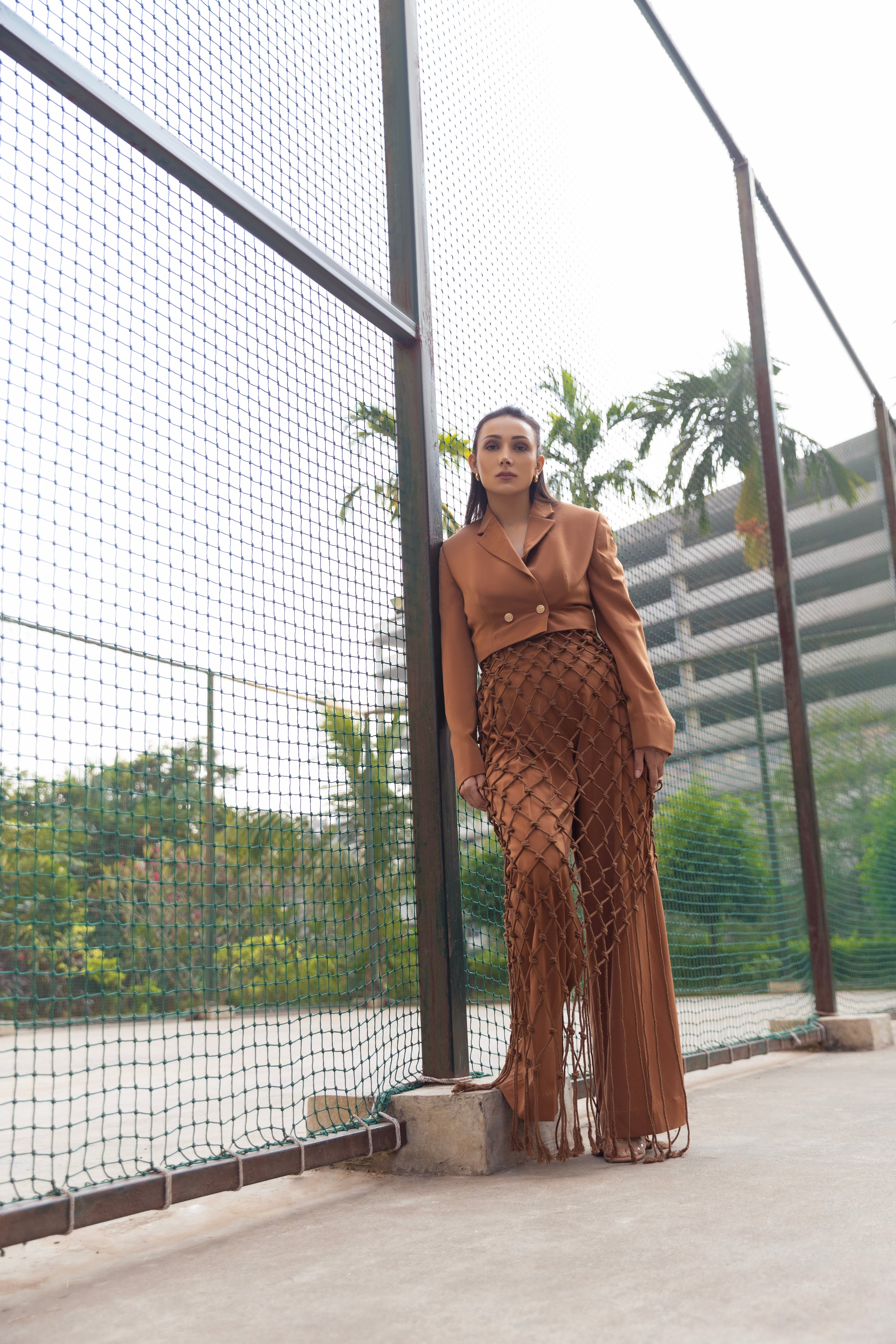 Brown Knit Dress with Blazer